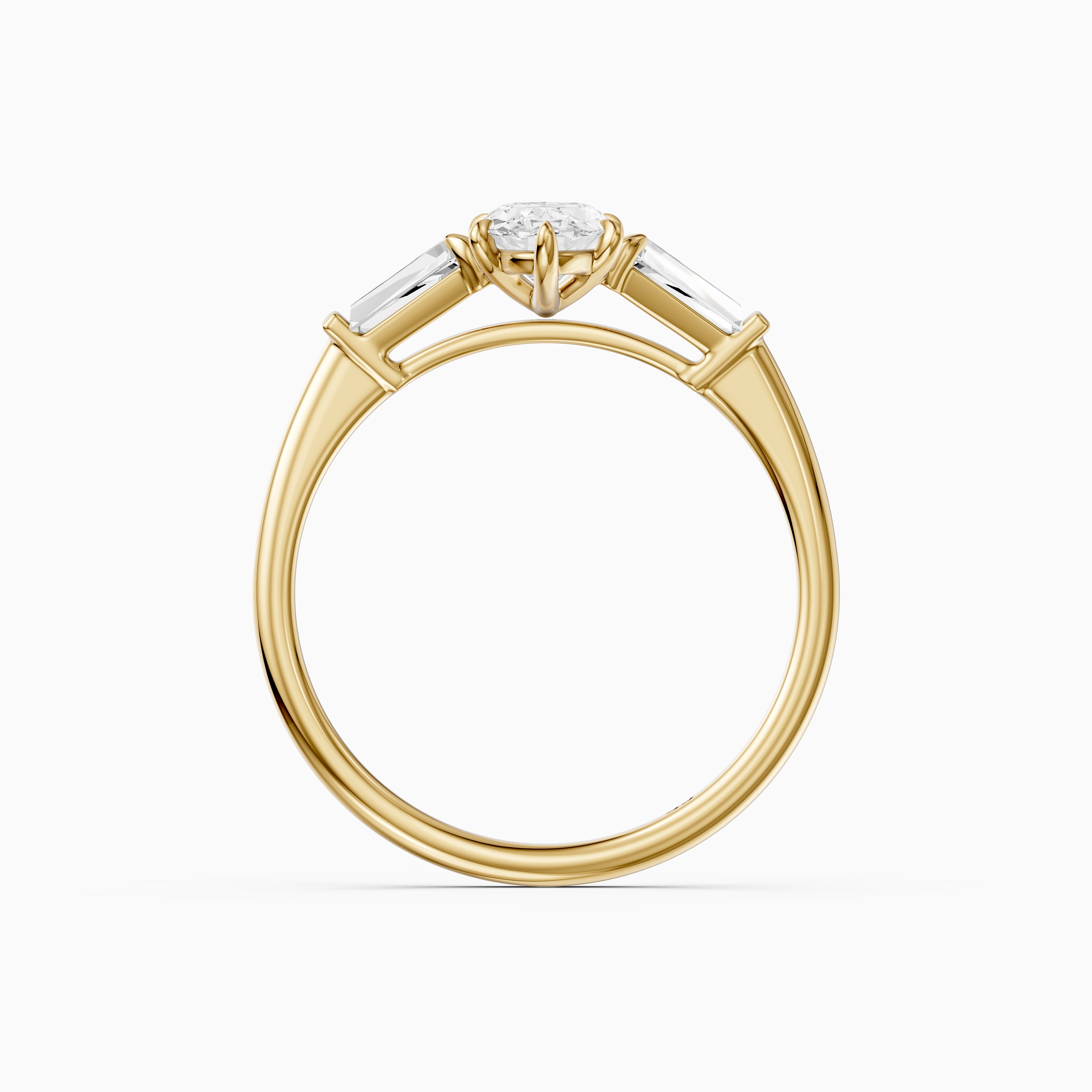 Letizia Three Stone Moval Moissanite Diamond Ring with Tapered Baguettes