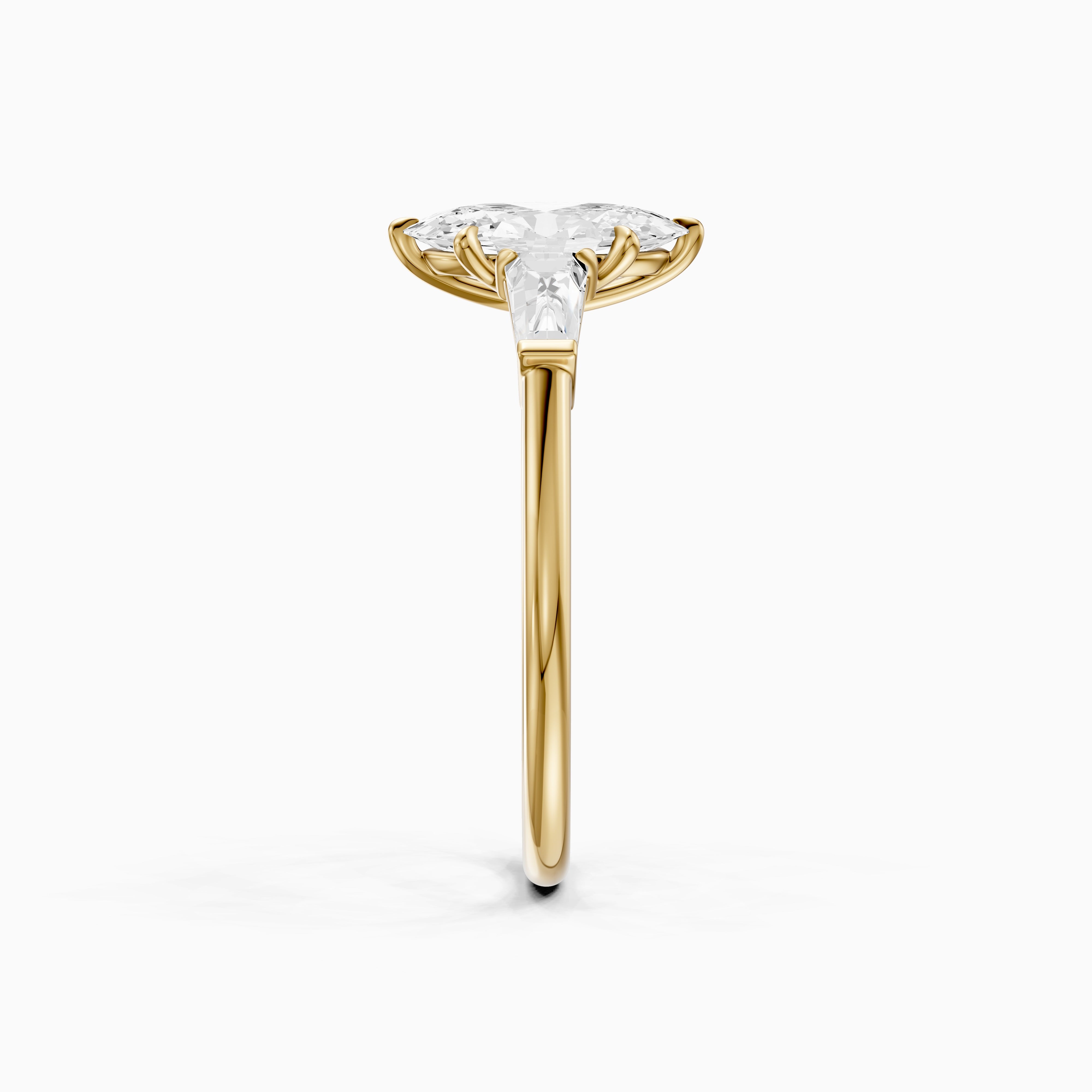 Letizia Three Stone Moval Moissanite Diamond Ring with Tapered Baguettes