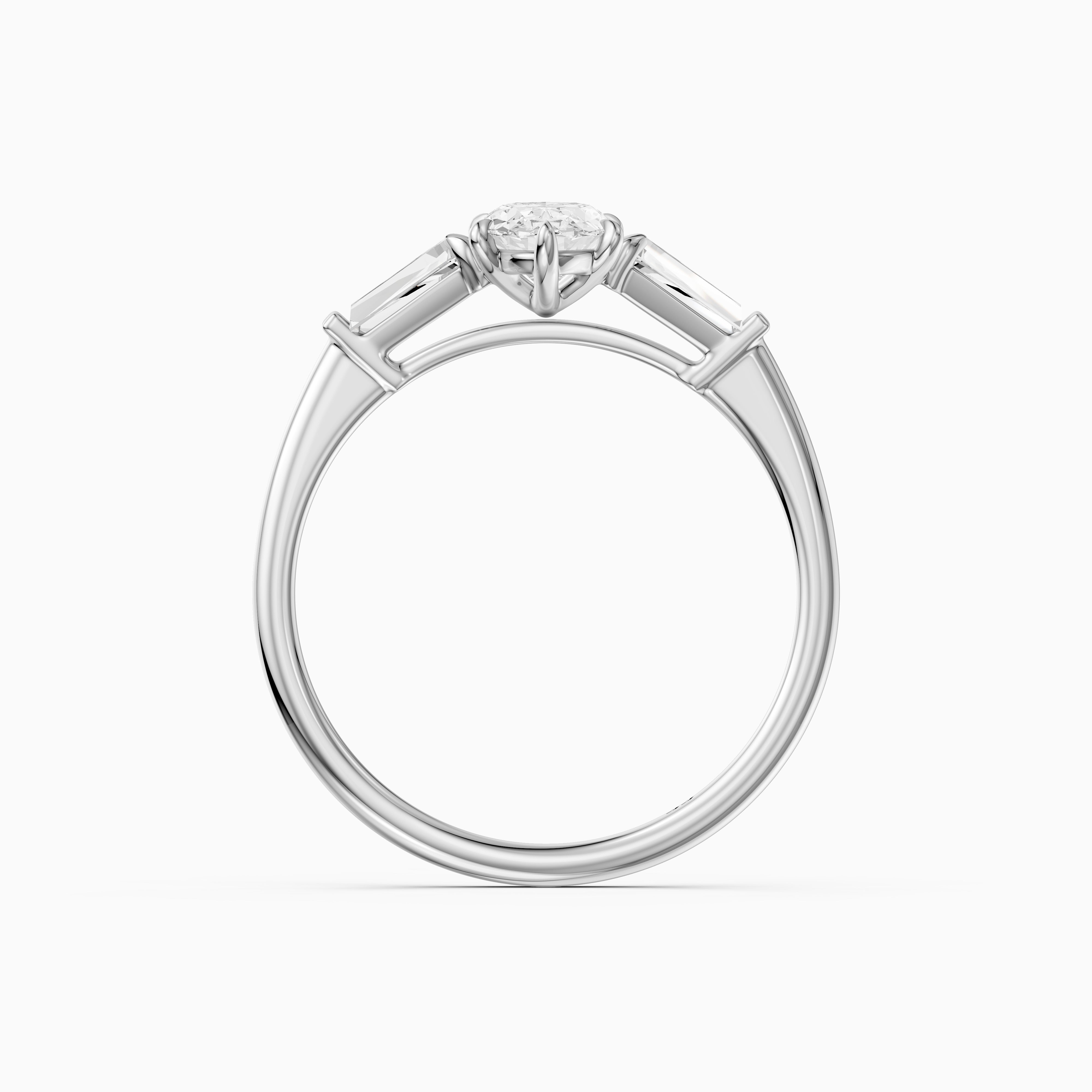 Letizia Three Stone Moval Moissanite Diamond Ring with Tapered Baguettes