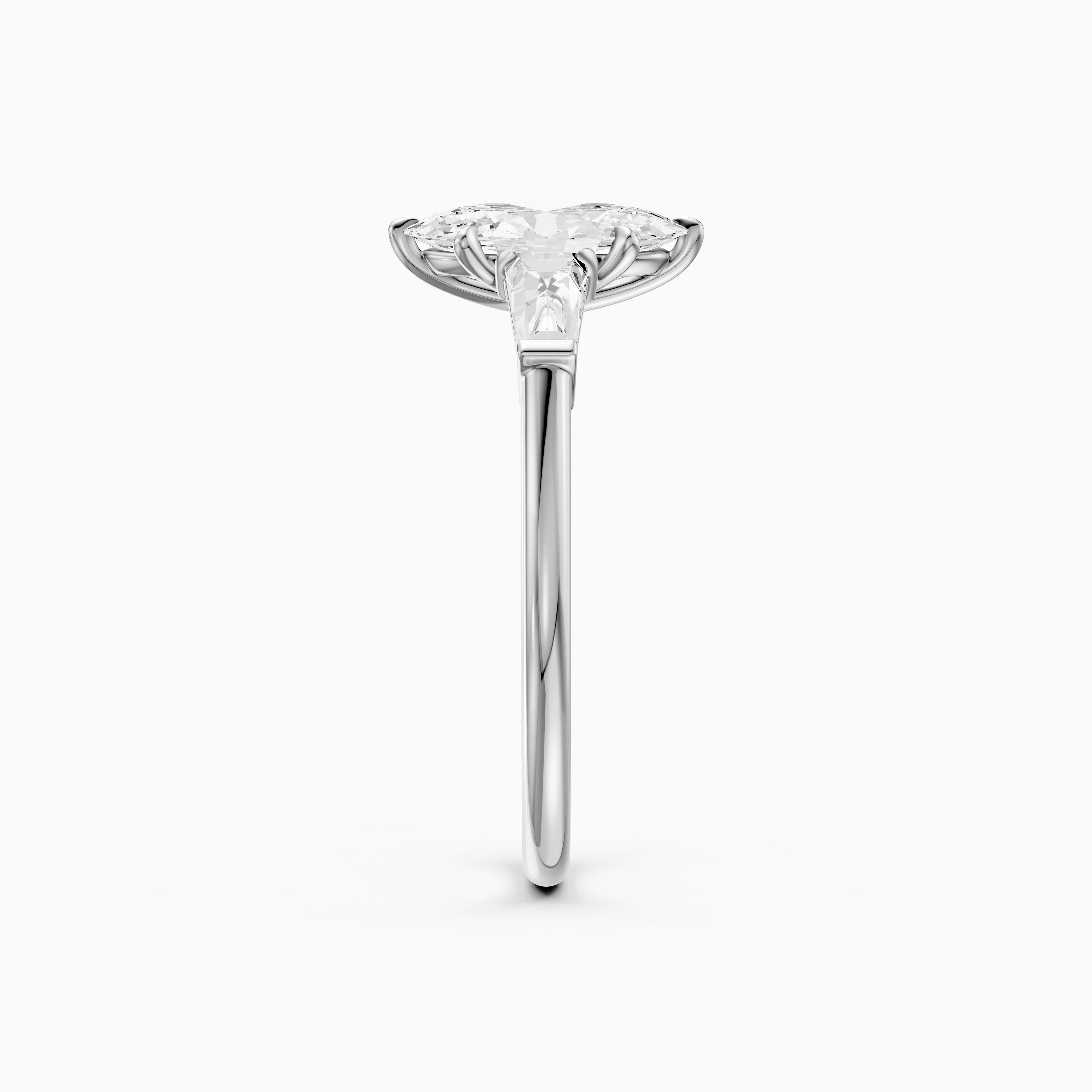 Letizia Three Stone Moval Moissanite Diamond Ring with Tapered Baguettes