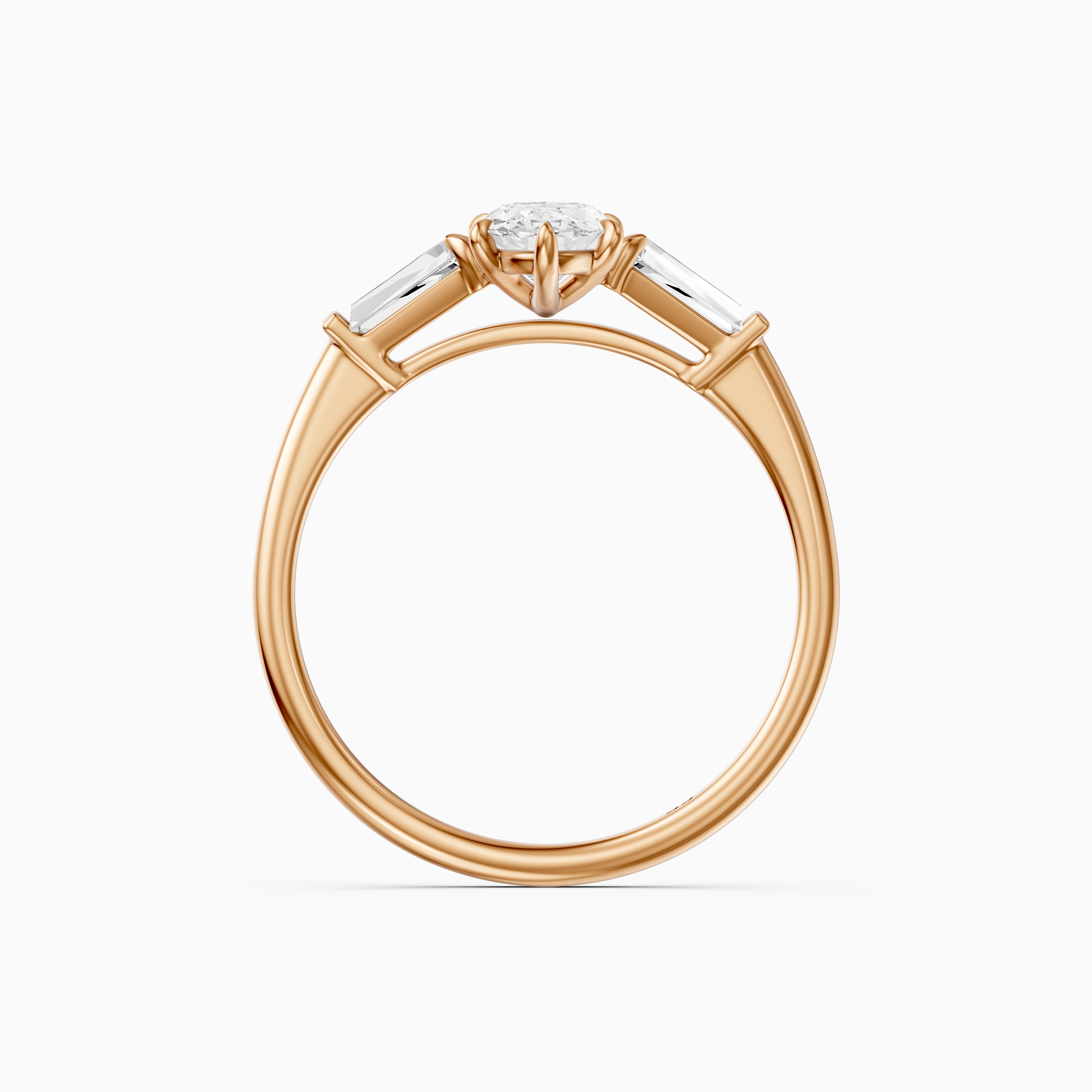 Letizia Three Stone Moval Moissanite Diamond Ring with Tapered Baguettes