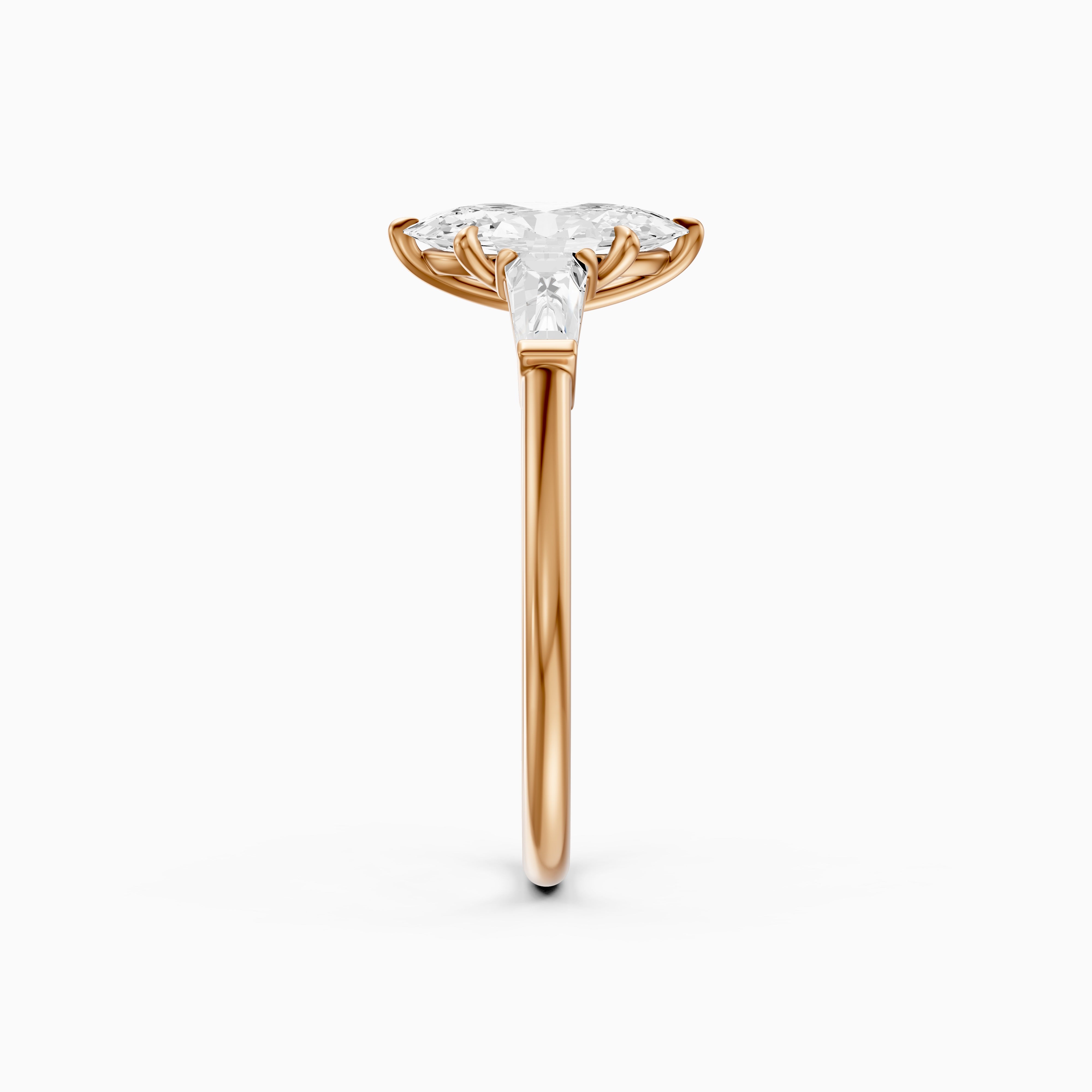 Letizia Three Stone Moval Moissanite Diamond Ring with Tapered Baguettes