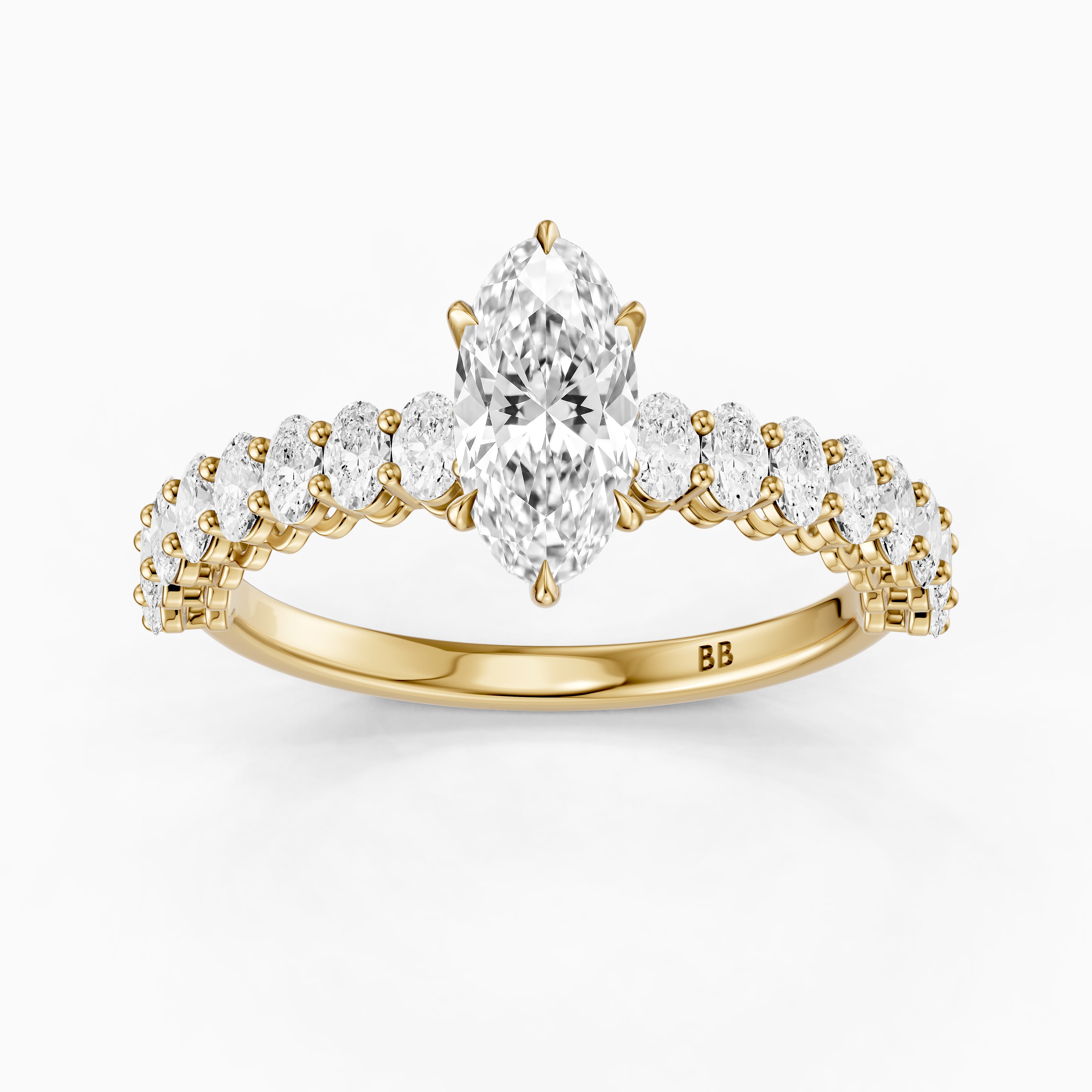 Sybil Moval Cut Moissanite Diamond Ring with Oval Side Diamond Band