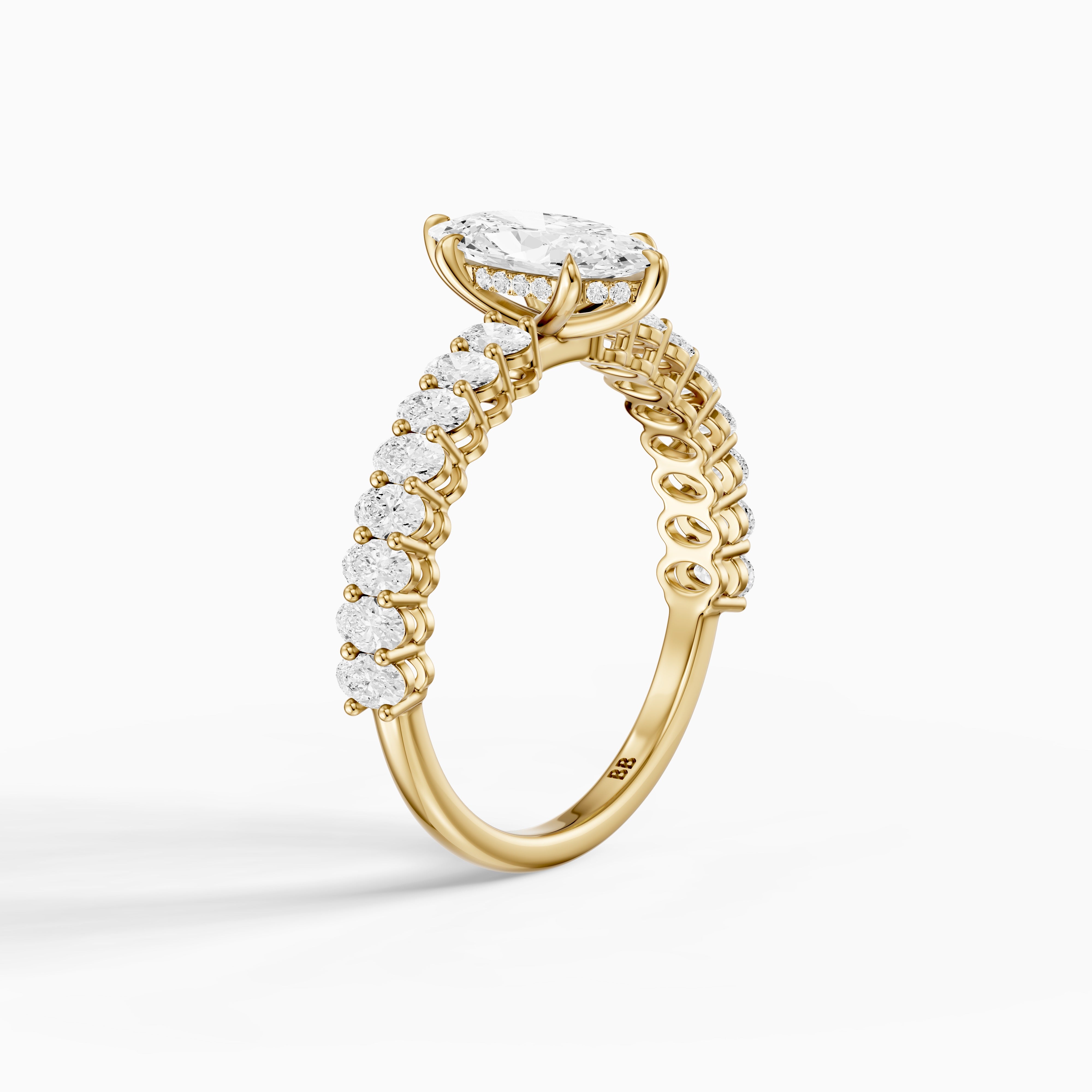 Sybil Moval Cut Moissanite Diamond Ring with Oval Side Diamond Band