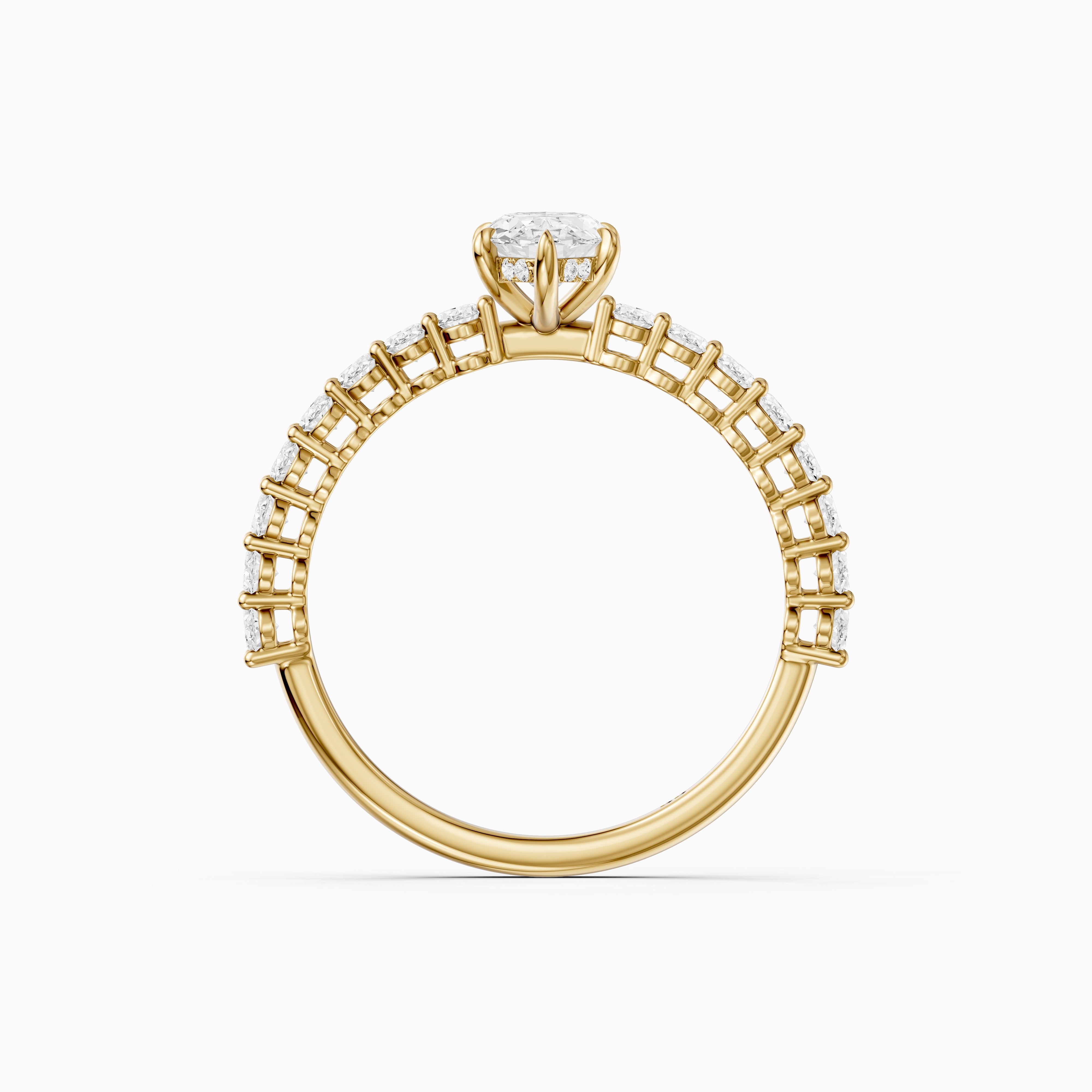 Sybil Moval Cut Moissanite Diamond Ring with Oval Side Diamond Band