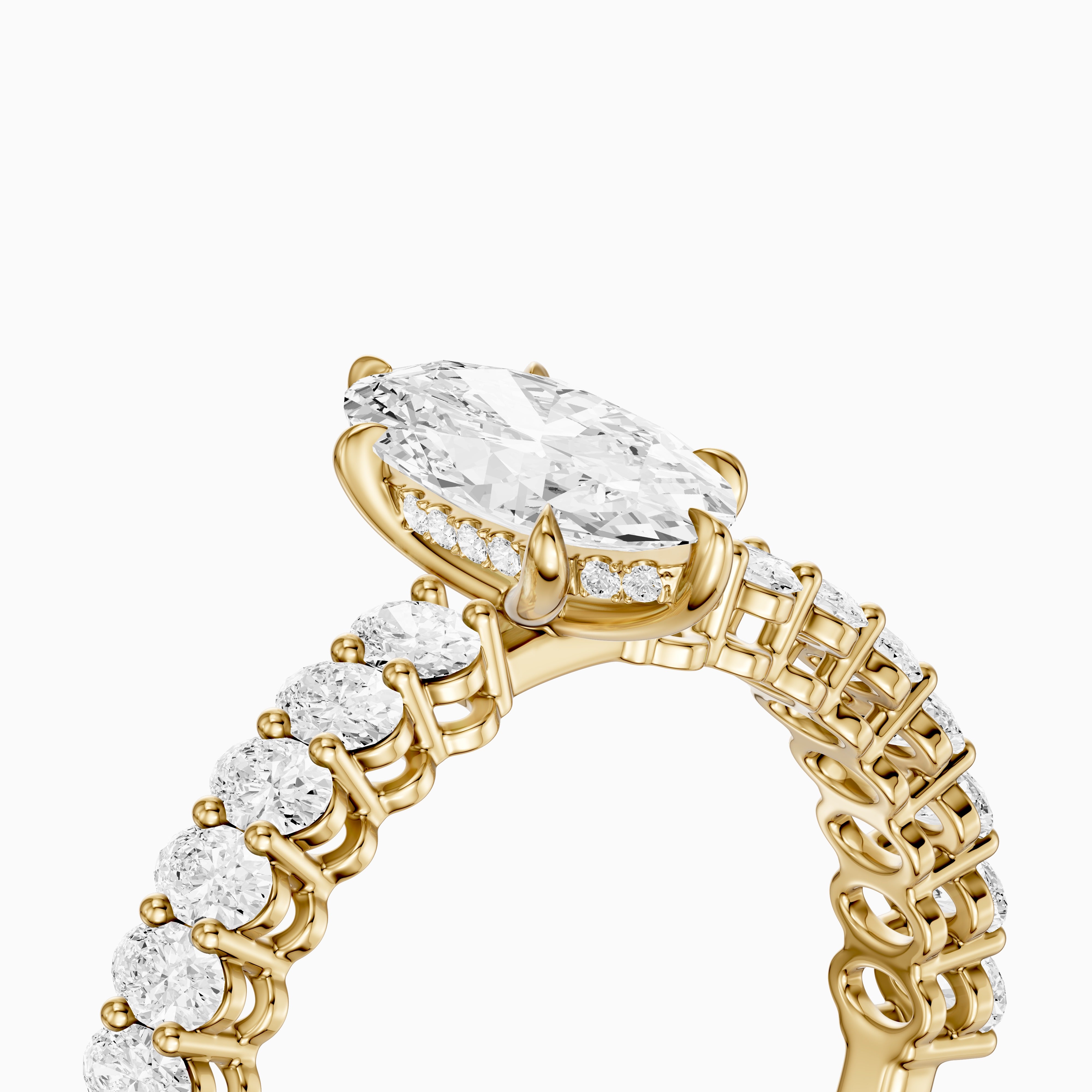 Sybil Moval Cut Moissanite Diamond Ring with Oval Side Diamond Band