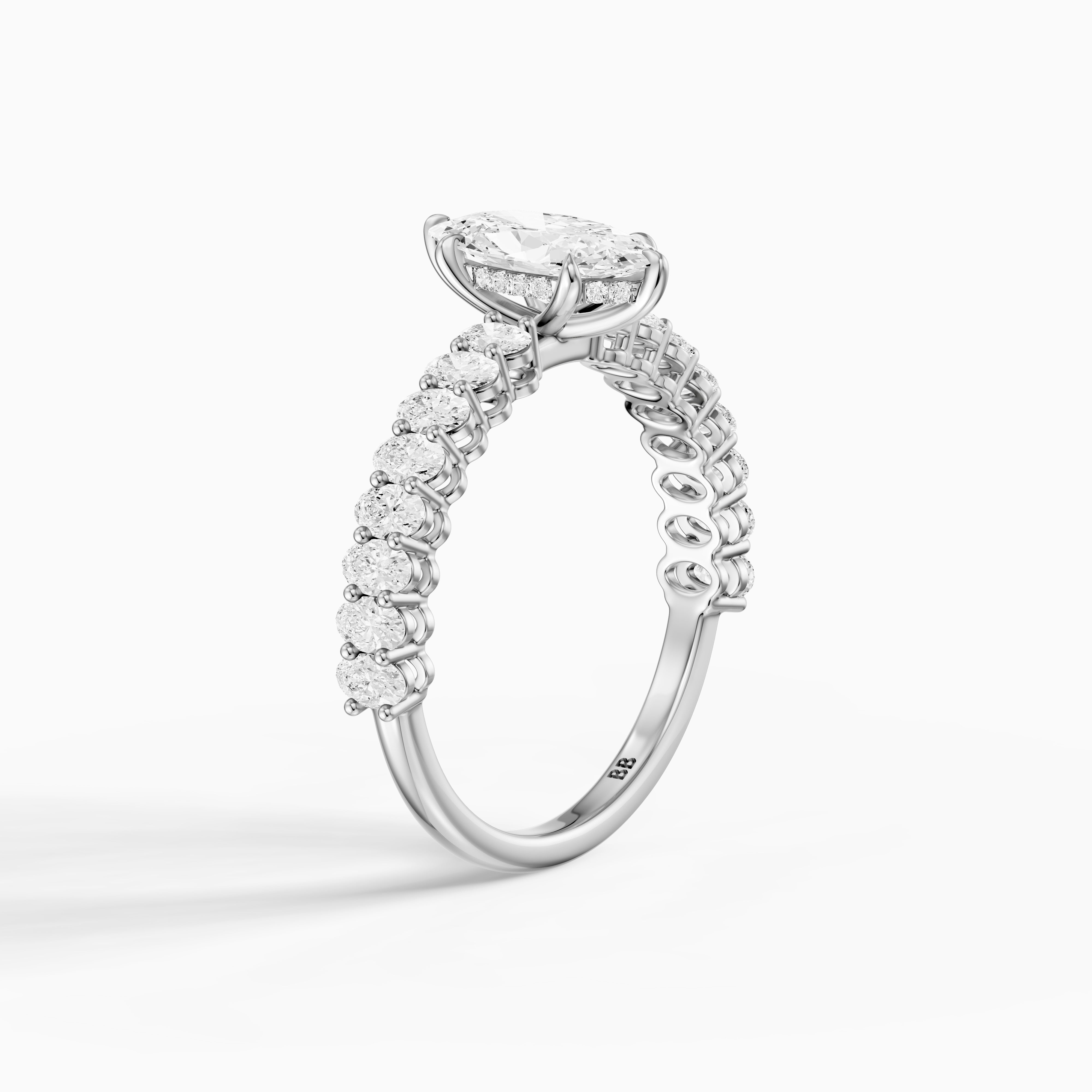 Sybil Moval Cut Moissanite Diamond Ring with Oval Side Diamond Band