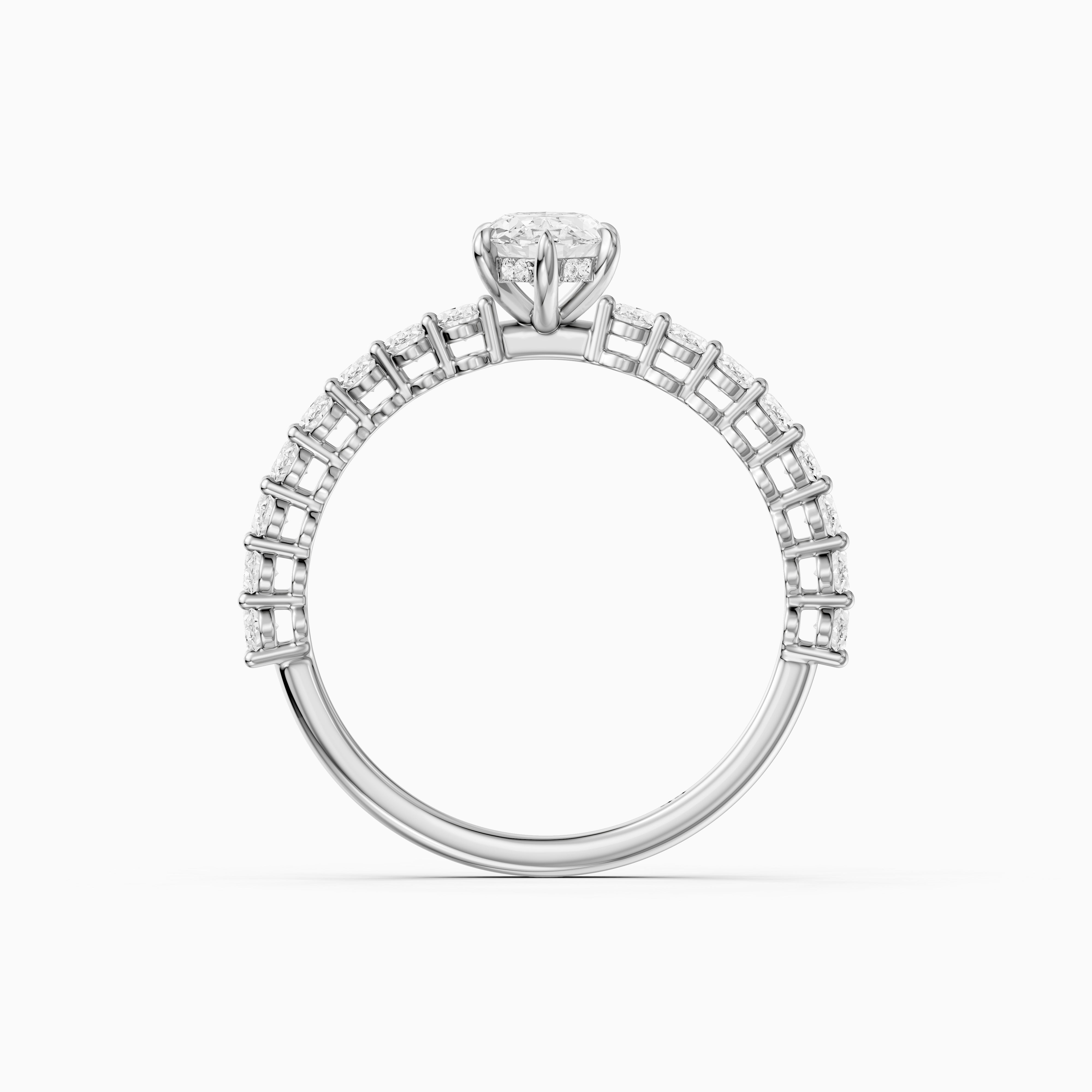 Sybil Moval Cut Moissanite Diamond Ring with Oval Side Diamond Band