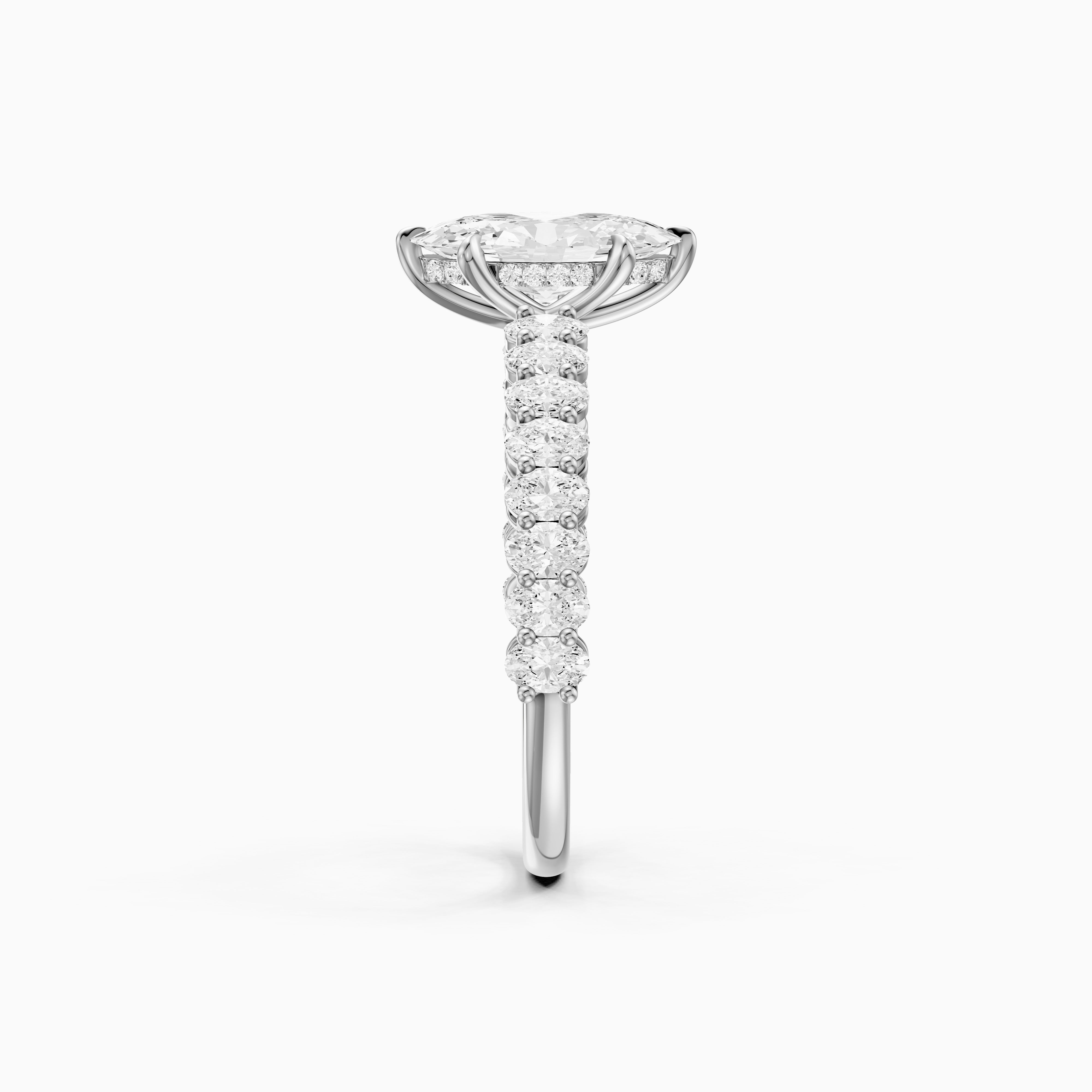 Sybil Moval Cut Moissanite Diamond Ring with Oval Side Diamond Band