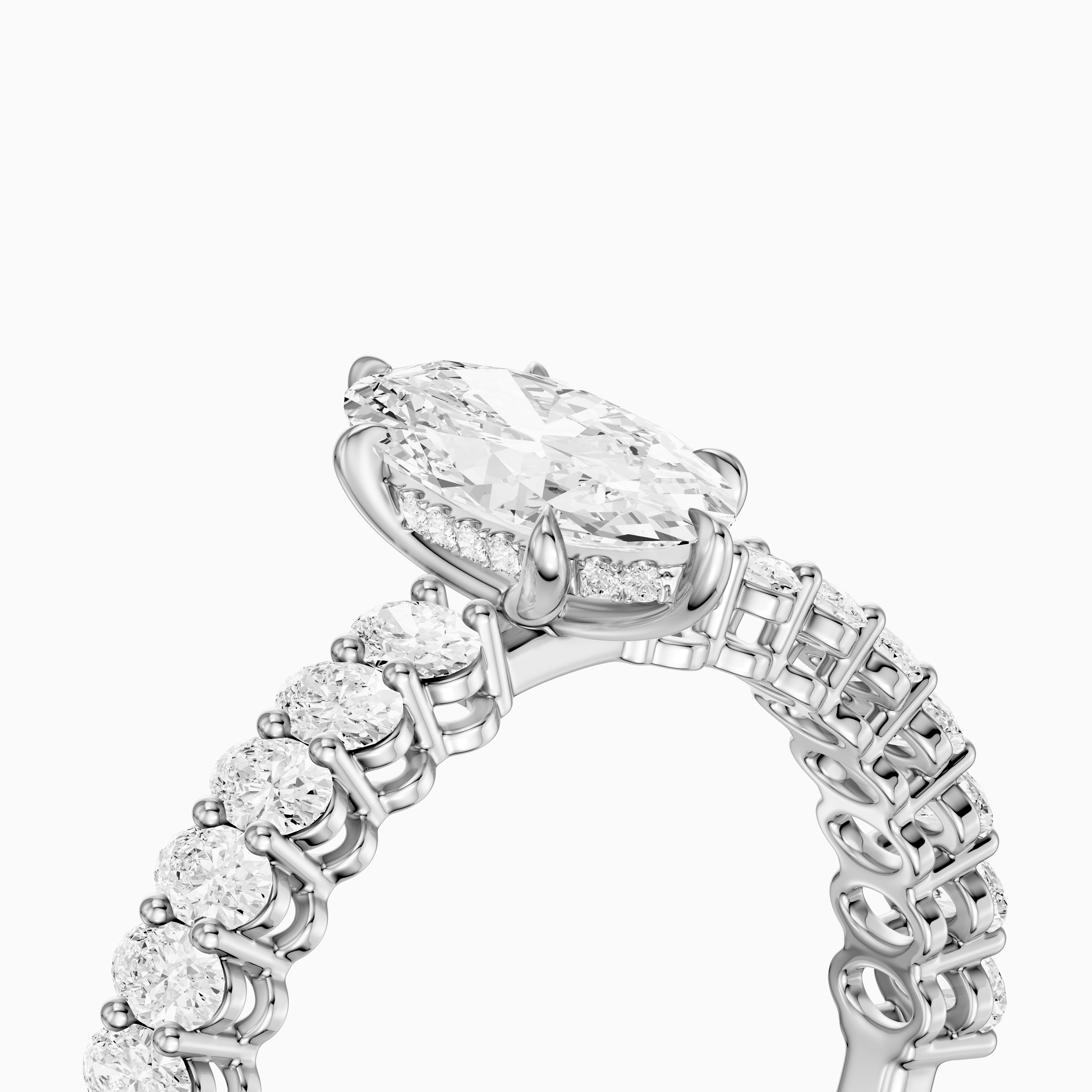 Sybil Moval Cut Moissanite Diamond Ring with Oval Side Diamond Band