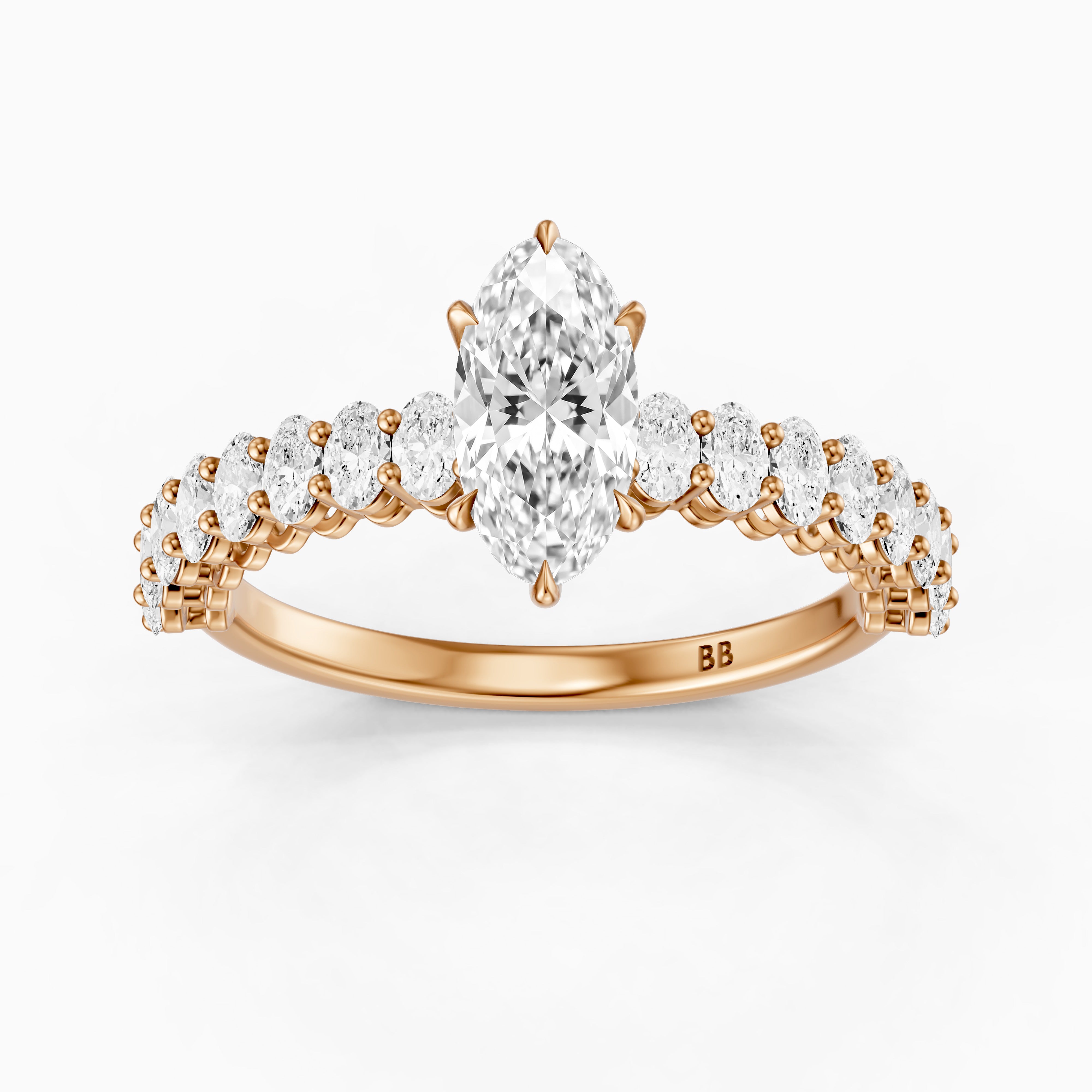 Sybil Moval Cut Moissanite Diamond Ring with Oval Side Diamond Band