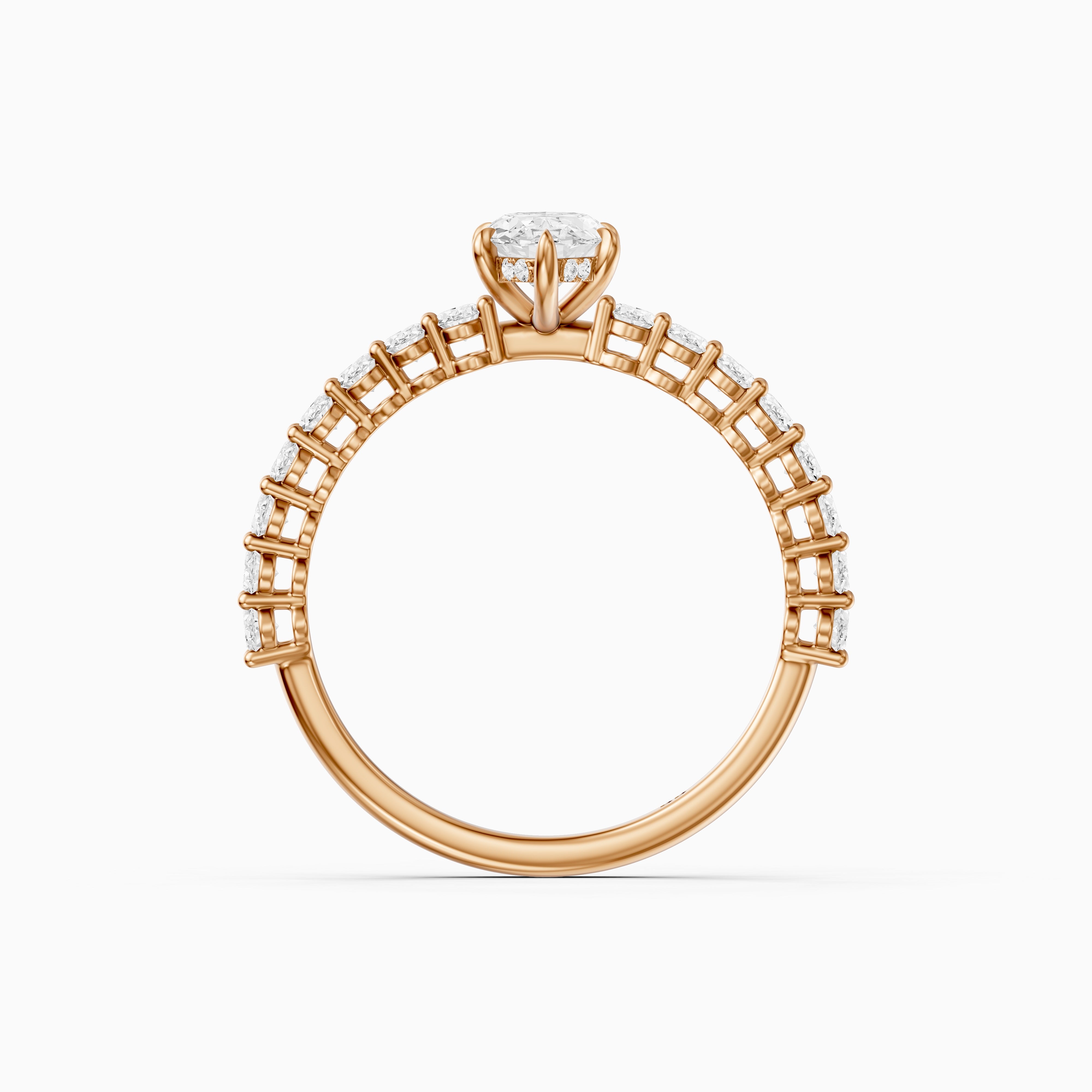 Sybil Moval Cut Moissanite Diamond Ring with Oval Side Diamond Band