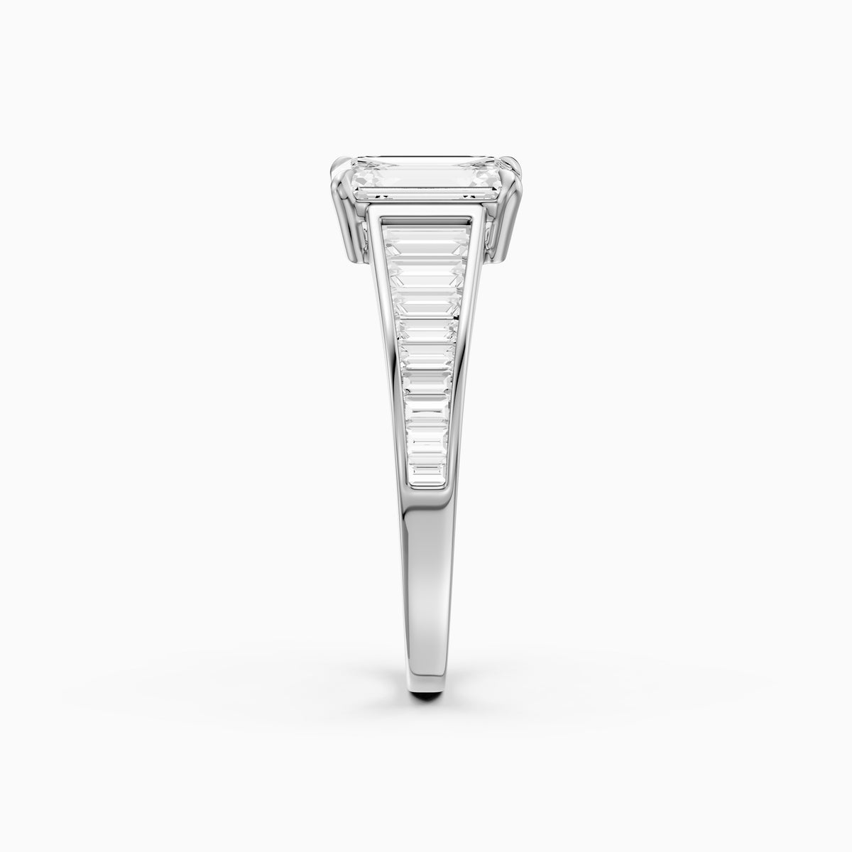 Angelina Emerald Cut Moissanite Diamond Engagement Ring with Baguette Side Stones