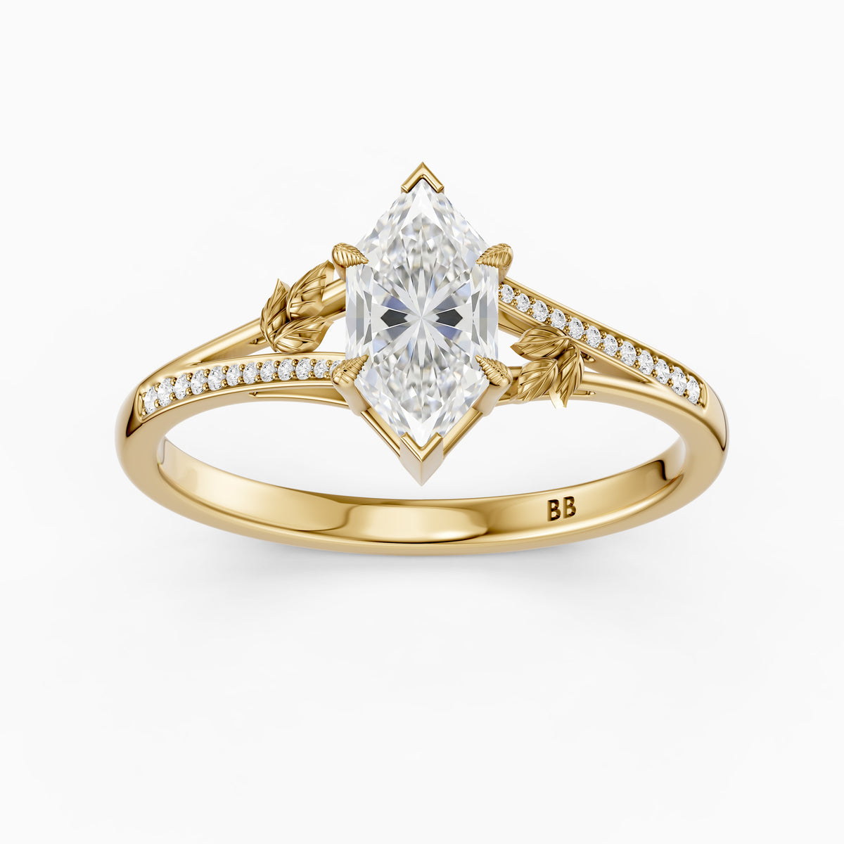 Calla Nature Inspired Dutch Marquise Cut Lab Grown Diamond Split Shank Ring
