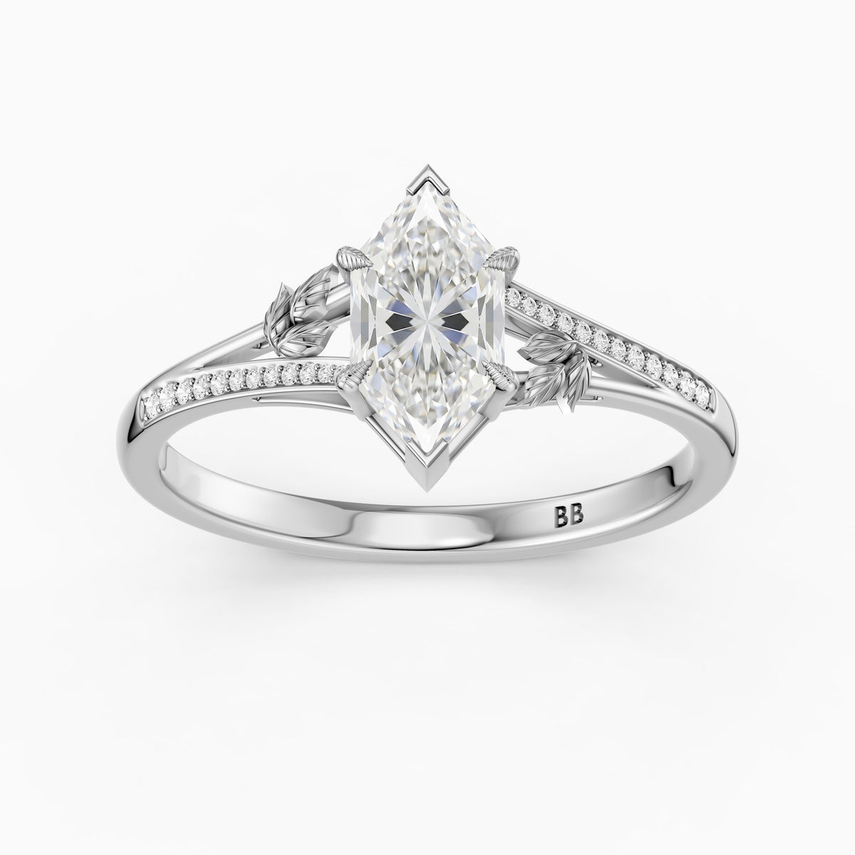 Calla Nature Inspired Dutch Marquise Cut Lab Grown Diamond Split Shank Ring