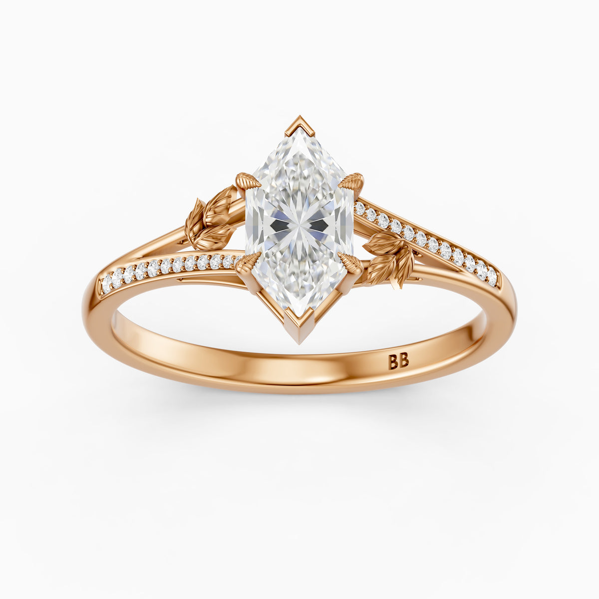 Calla Nature Inspired Dutch Marquise Cut Lab Grown Diamond Split Shank Ring