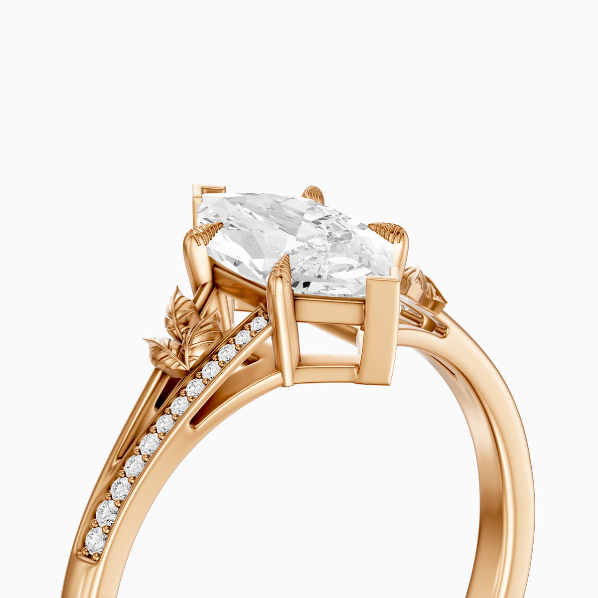 Calla Nature Inspired Dutch Marquise Cut Lab Grown Diamond Split Shank Ring