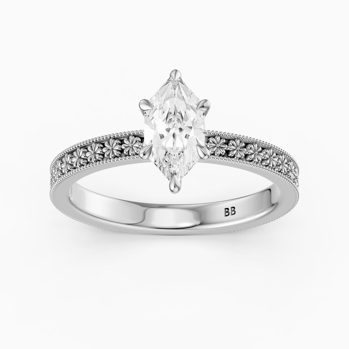 Clover Dutch Marquise Lab Grown Diamond Vintage Solitaire Engagement Ring