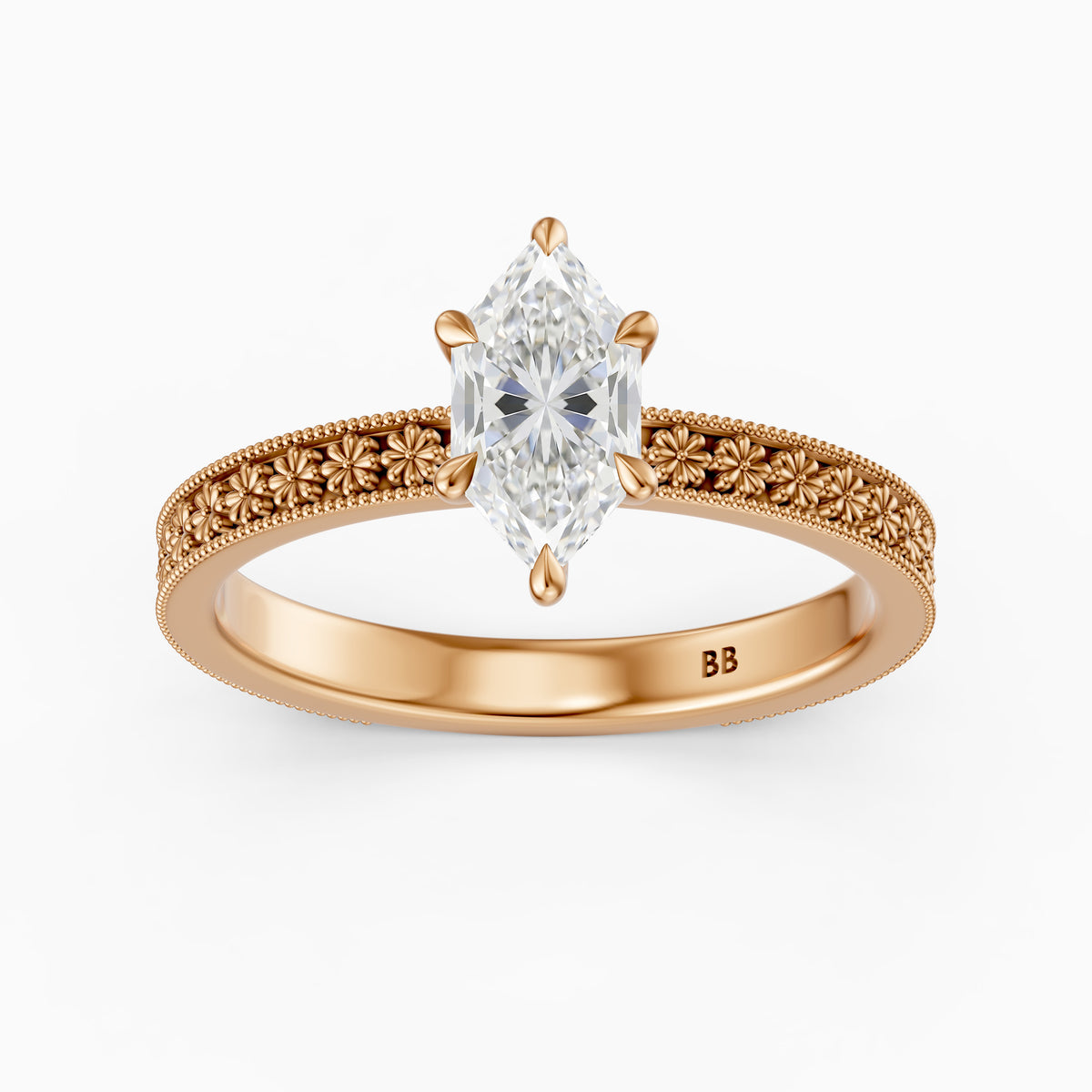 Clover Dutch Marquise Lab Grown Diamond Vintage Solitaire Engagement Ring