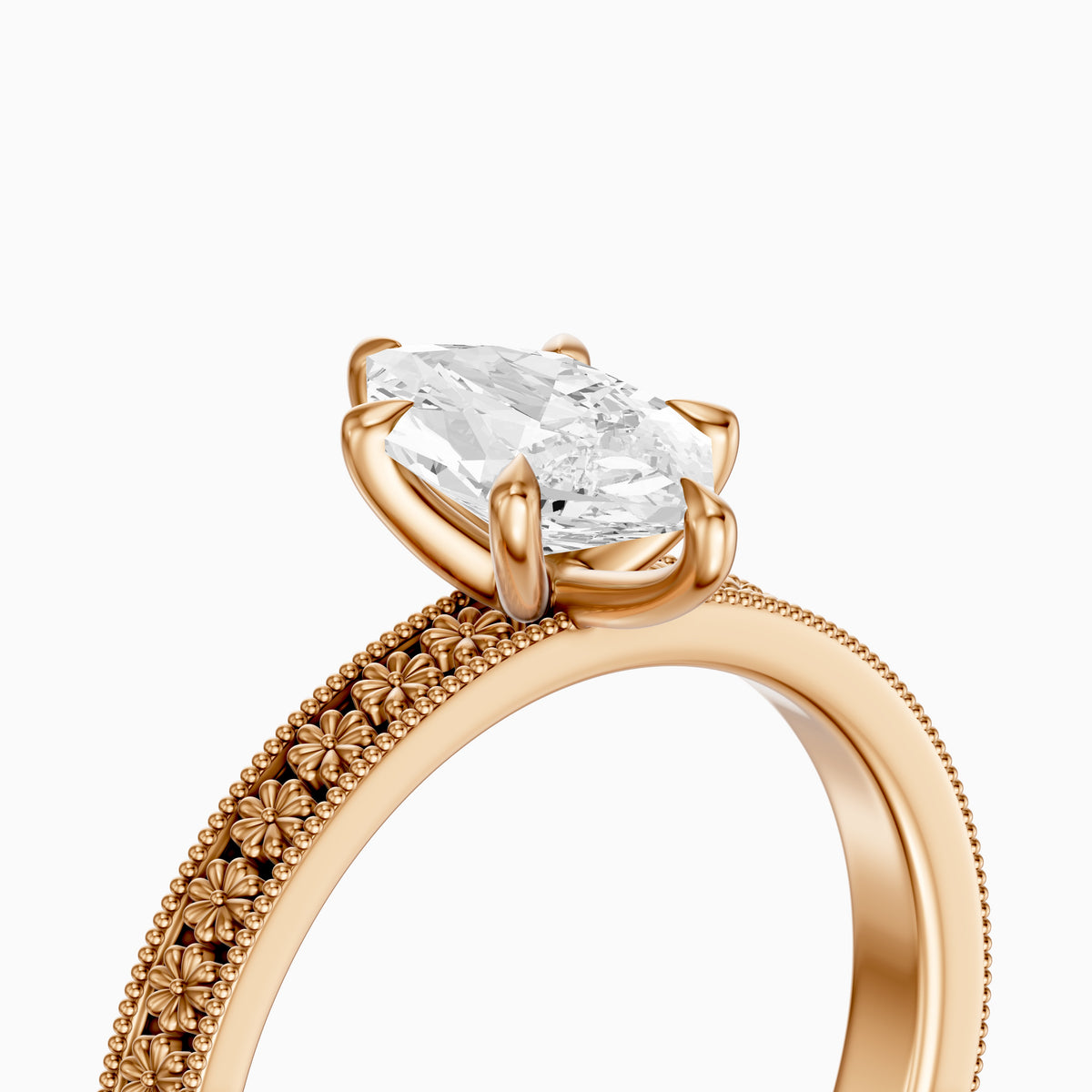 Clover Dutch Marquise Lab Grown Diamond Vintage Solitaire Engagement Ring