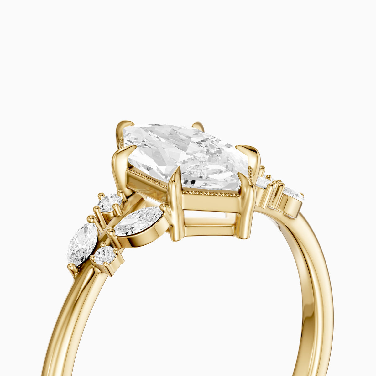 Damaris Dutch Marquise Lab Grown Diamond Cluster Side Stones Ring