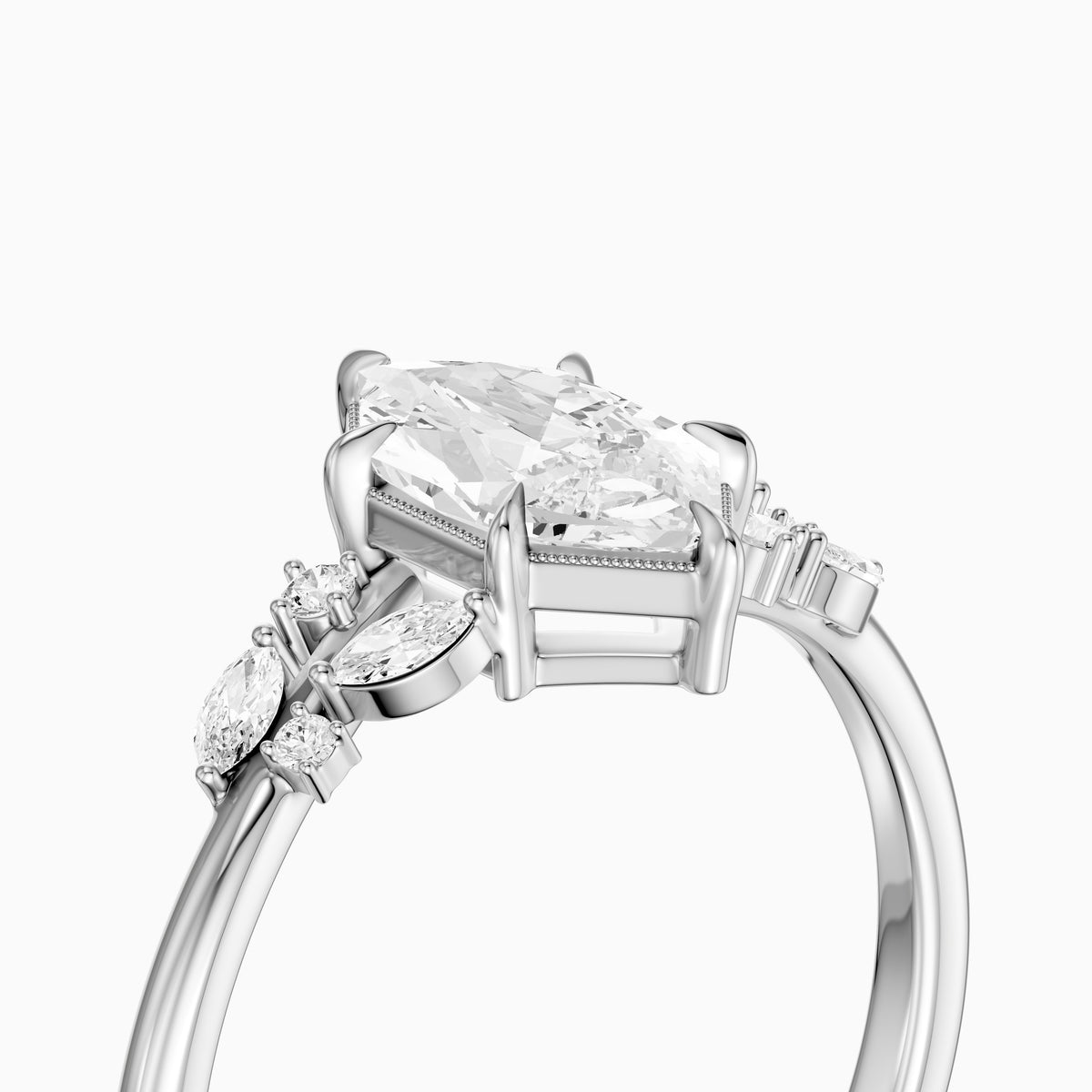 Damaris Dutch Marquise Lab Grown Diamond Cluster Side Stones Ring
