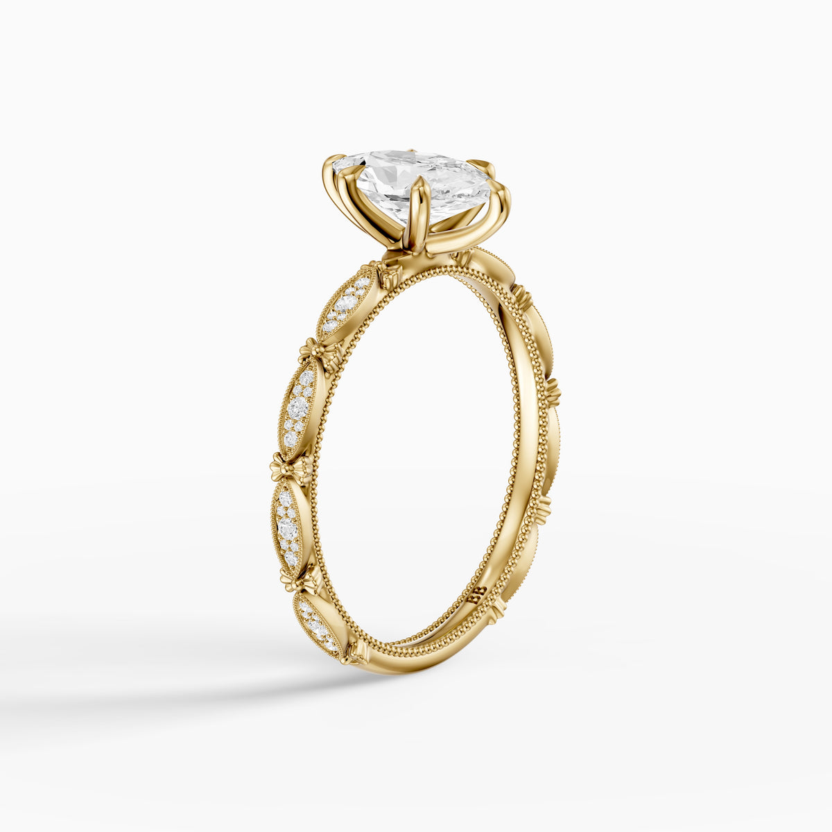 Nerissa Dutch Marquise Cut Lab Grown Diamond Vintage Ring With Floral Diamond Details