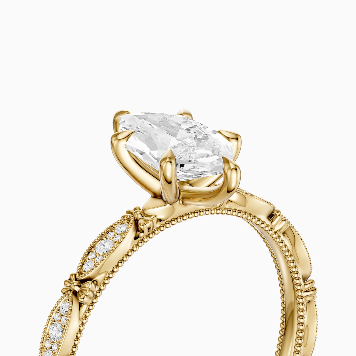 Nerissa Dutch Marquise Cut Lab Grown Diamond Vintage Ring With Floral Diamond Details
