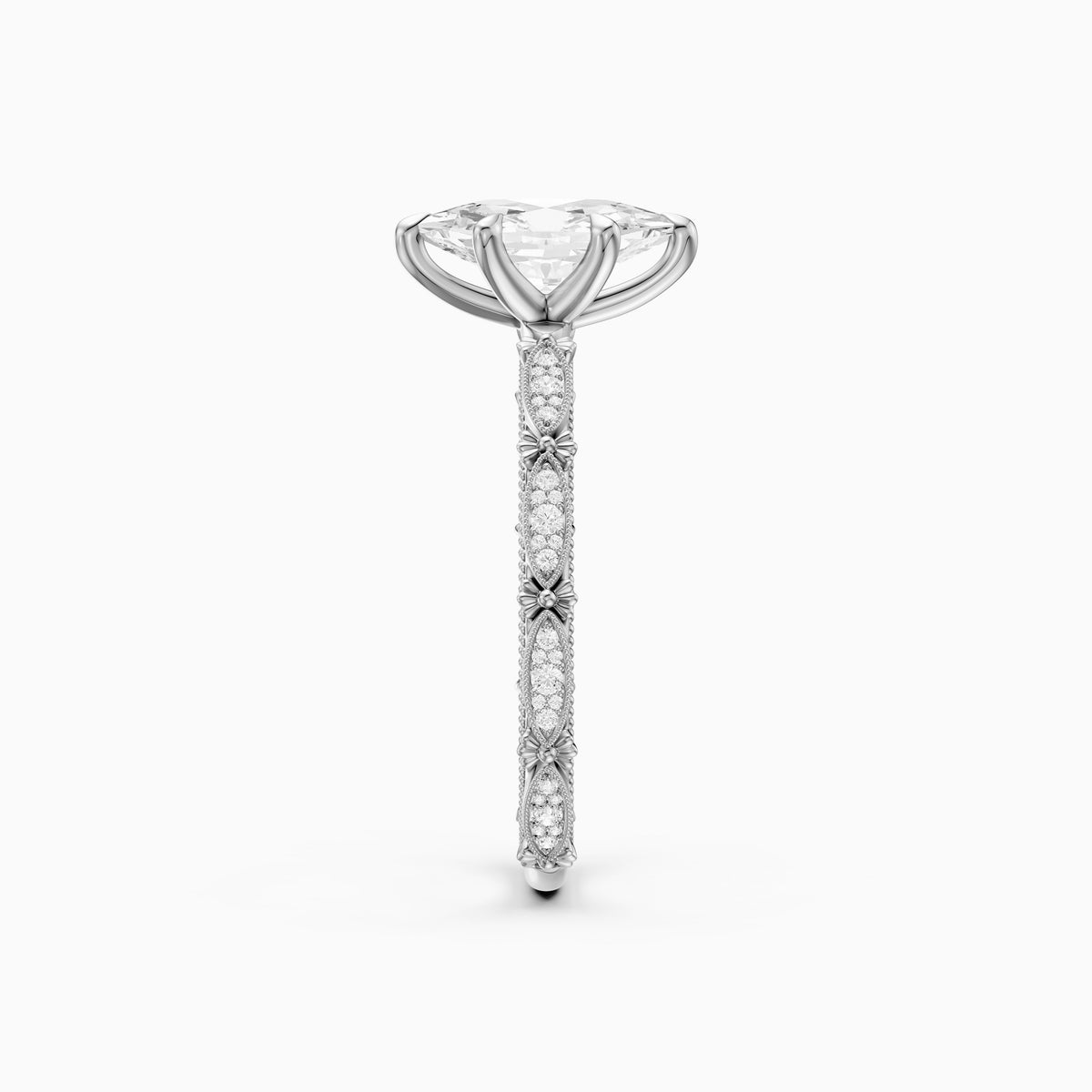 Nerissa Dutch Marquise Cut Lab Grown Diamond Vintage Ring With Floral Diamond Details