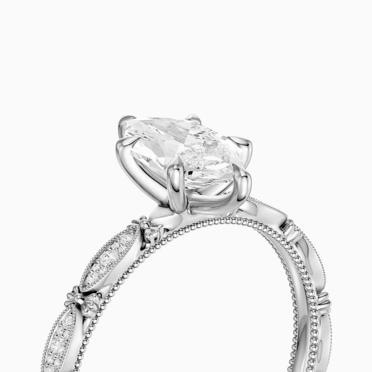 Nerissa Dutch Marquise Cut Lab Grown Diamond Vintage Ring With Floral Diamond Details
