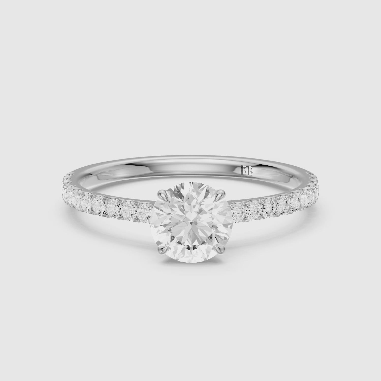 Load video: Kaitlyn Round Cut Side Stone Pave Lab Grown Diamond Ring