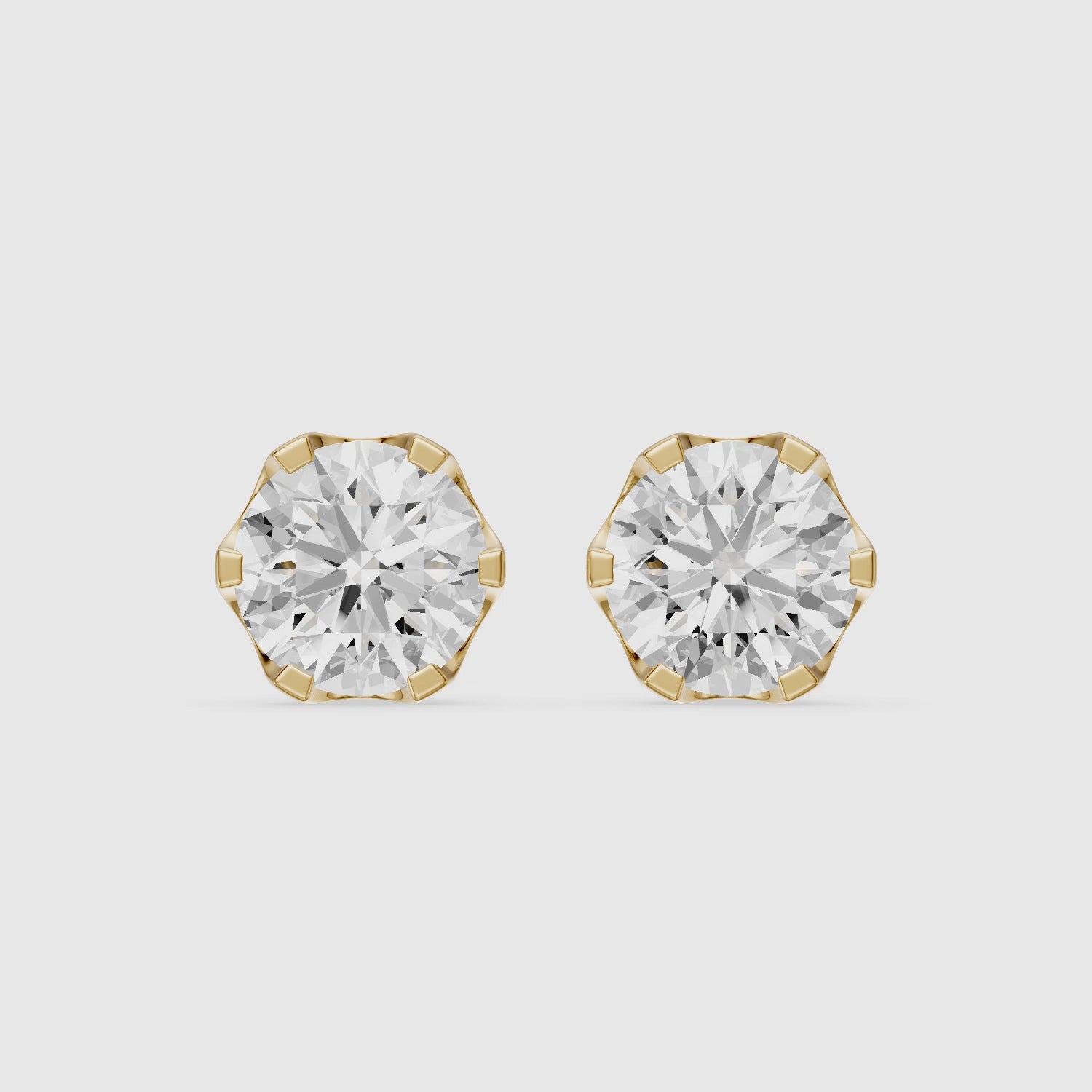 Load video: Annora Round Cut Lab Grown Diamond Six Prong Basket Stud Earrings