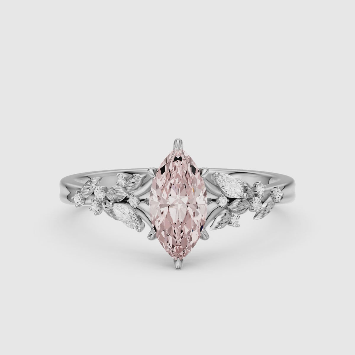 Load video: Beatrix Nature Inspired Marquise Pink Lab Grown Diamond Flower Ring