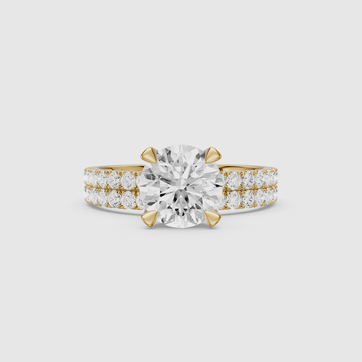 Load video: Lorena Round Cut Lab Grown Diamond Pave Bridal Set with Hidden Halo