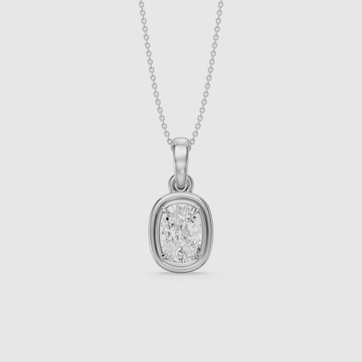 Load video: Blake Elongated Cushion Double Bezel Lab Grown Diamond Pendant