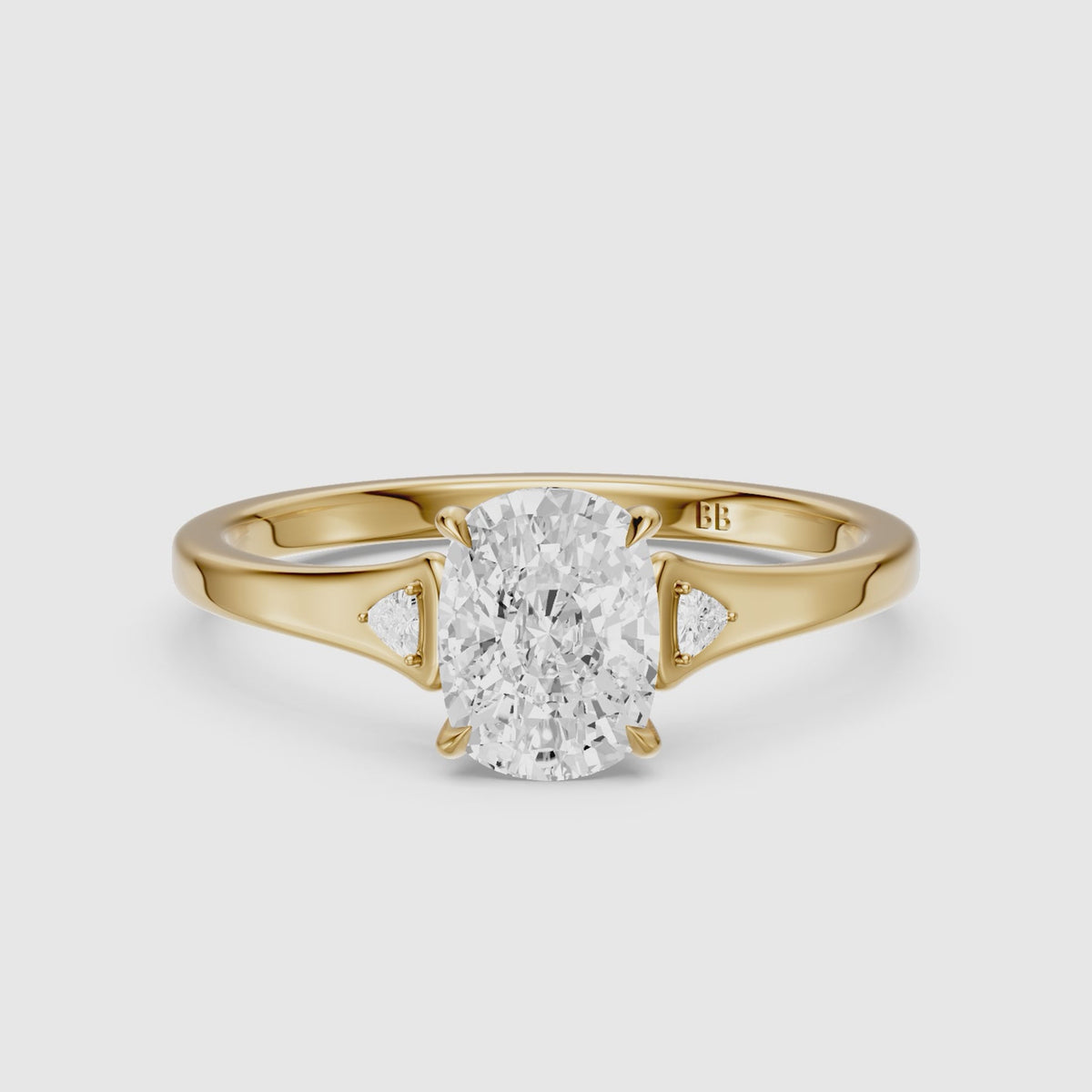 Load video: Kori Elongated Cushion Moissanite Diamond Ring with Trillion Side Stones