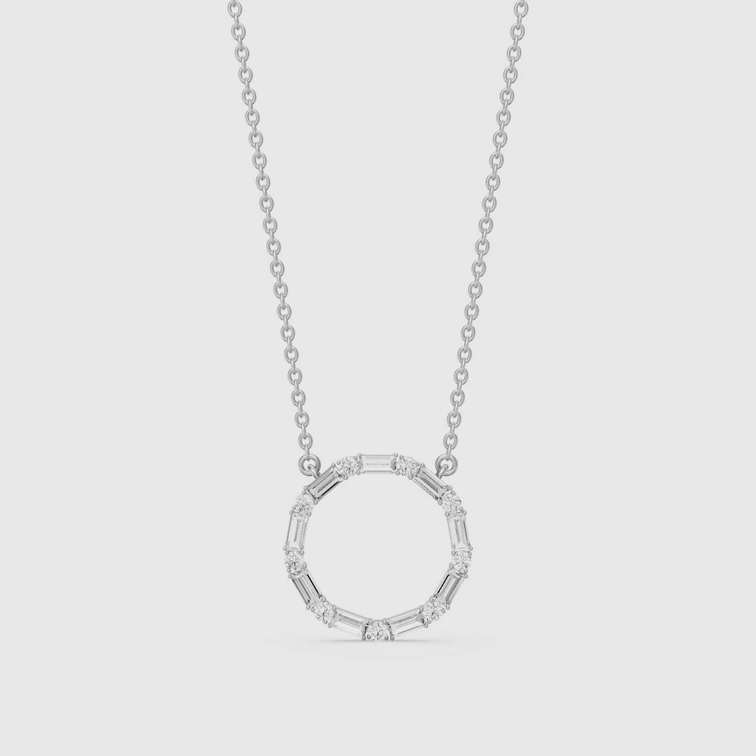 Load video: Eira Round and Baguette Lab Grown Diamond Circle Pendant