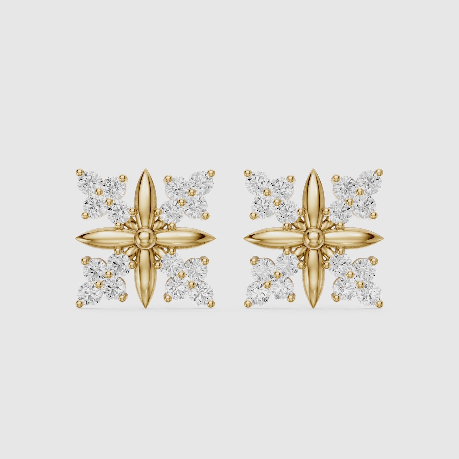 Load video: Zenia Round Lab Grown Diamond Floral Cluster Stud Earrings