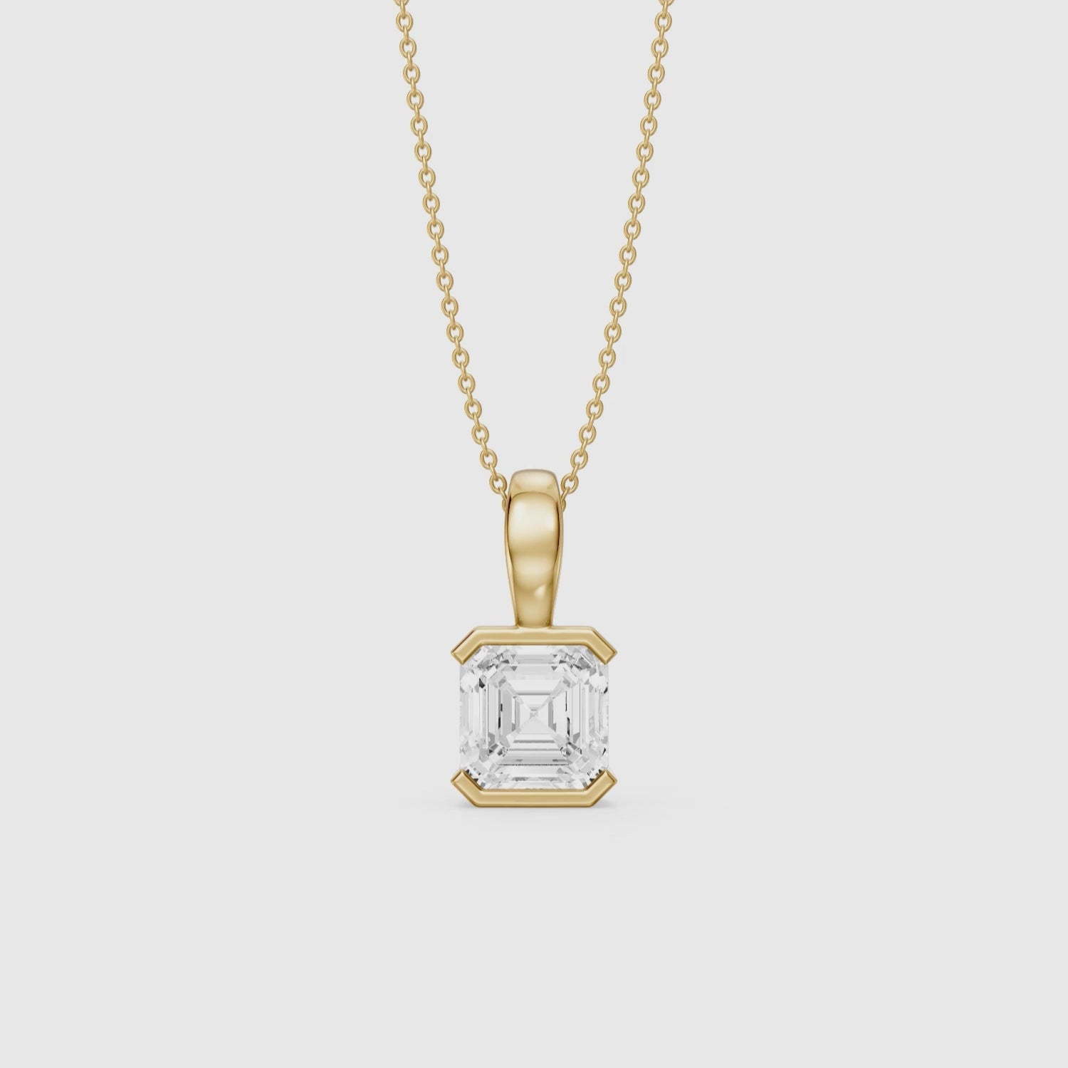 Load video: Alaya Asscher Lab Grown Diamond Half Bezel Pendant