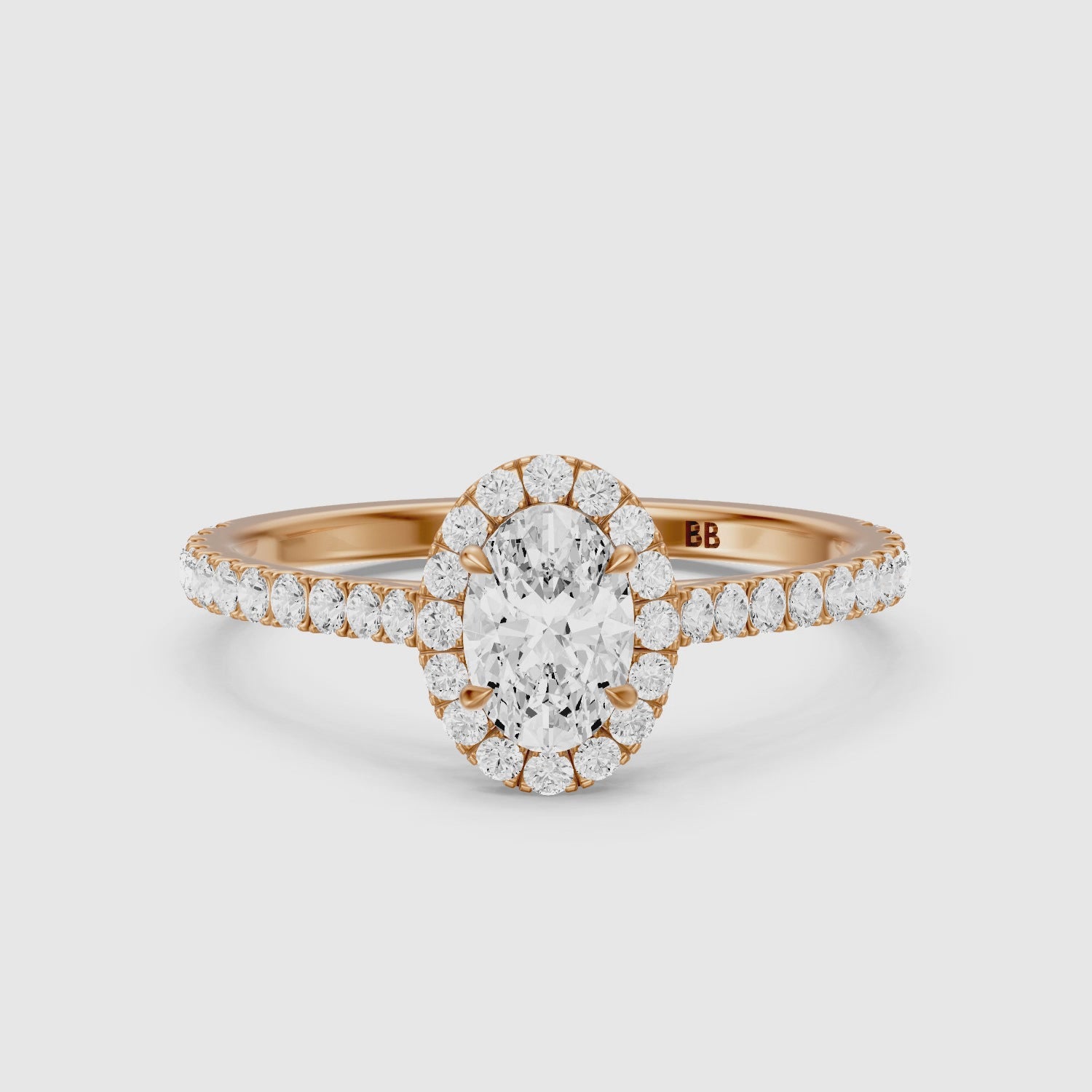 Load video: Camryn Oval Halo Pave Side Stone Lab Grown Diamond Ring