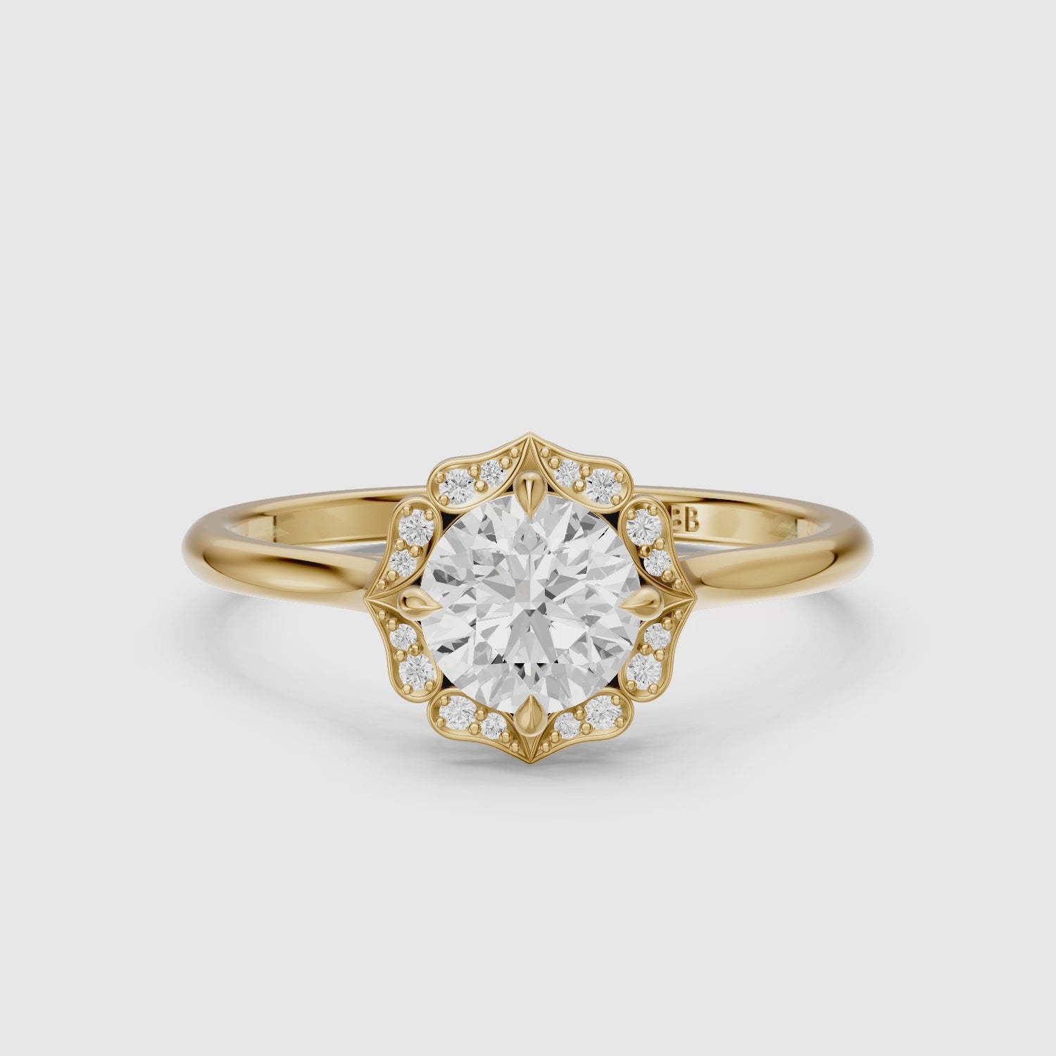 Load video: Maddyn Vintage Inspired Round Cut Halo Lab Grown Diamond Ring