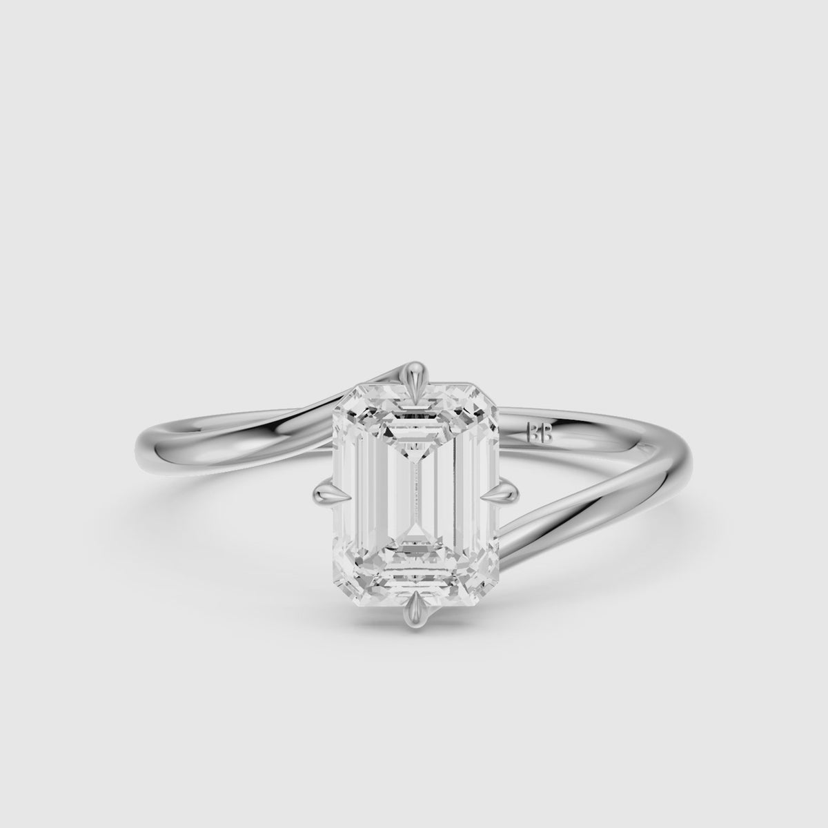 Load video: Vada Emerald Cut Solitaire Bypass Lab Grown Diamond Engagement Ring