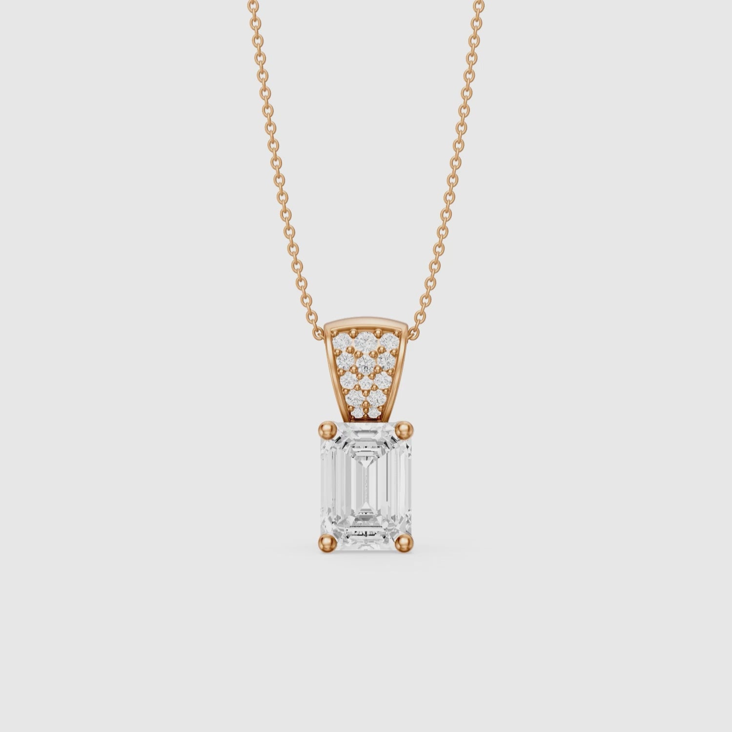 Load video: Adelyn Emerald Cut Lab Grown Diamond Pendant with Pave Bail