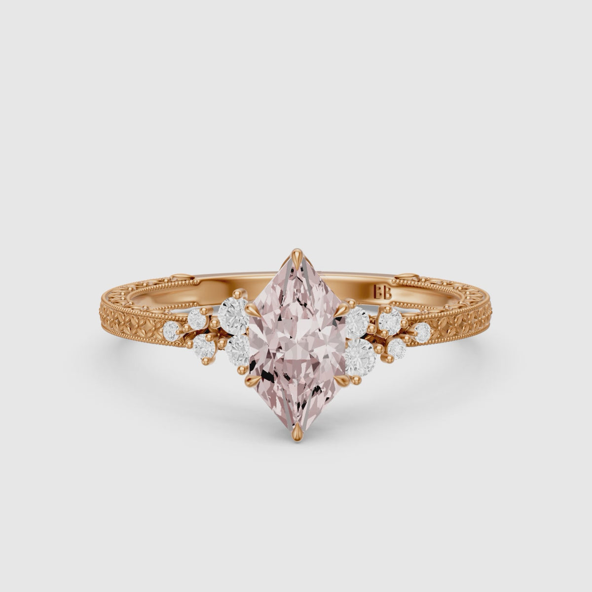 Load video: Odelia Dutch Marquise Lab Grown Diamond Vintage Ring with Milgrain Band