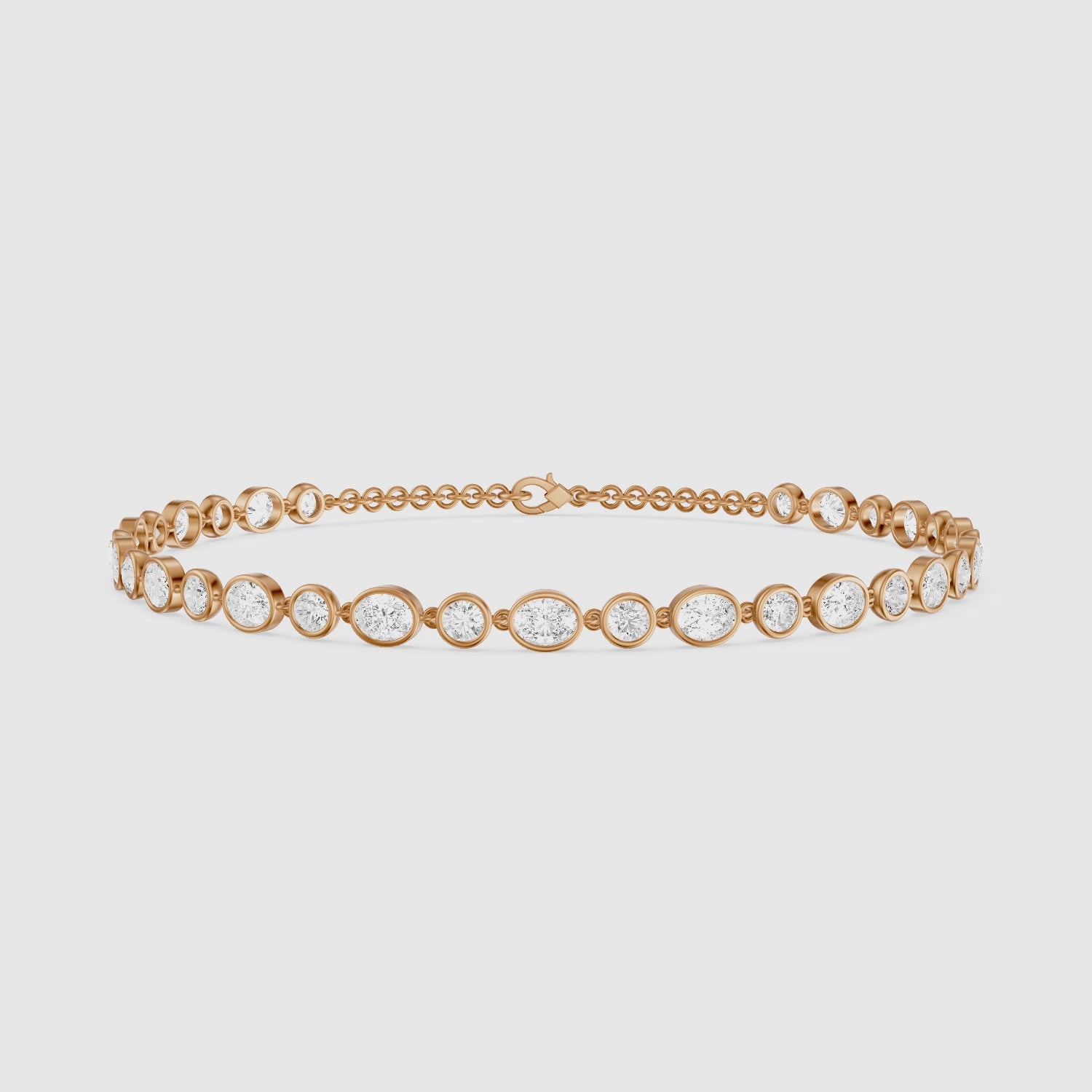 Load video: Mabel Alternating Oval and Round Lab Grown Diamond Bezel Set Tennis Bracelet
