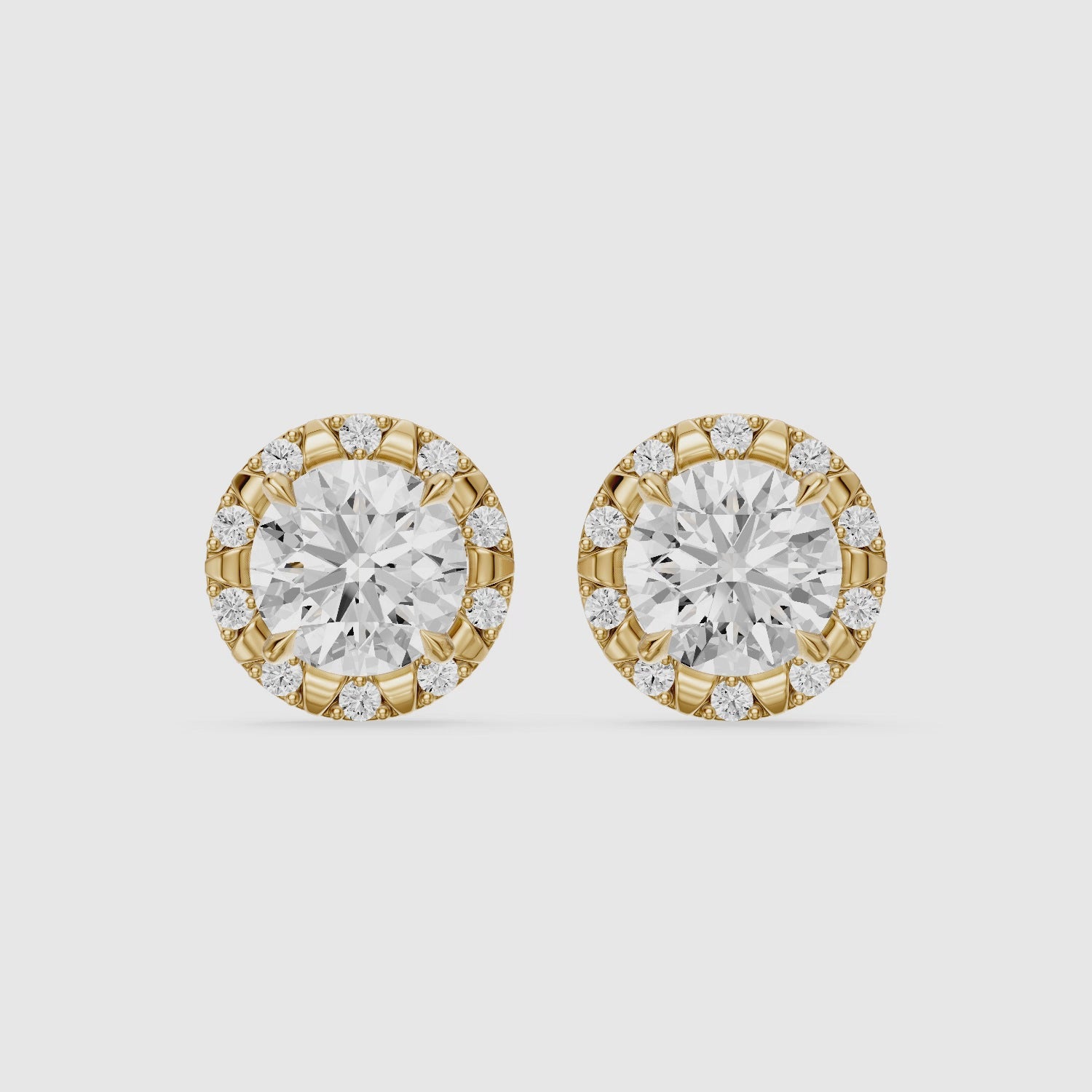 Load video: Sabella Round Lab Grown Diamond Crown Halo Stud Earrings