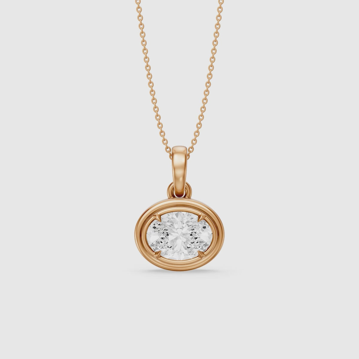 Load video: Londyn Oval Cut Lab Grown Diamond Bezel with Prong Pendant