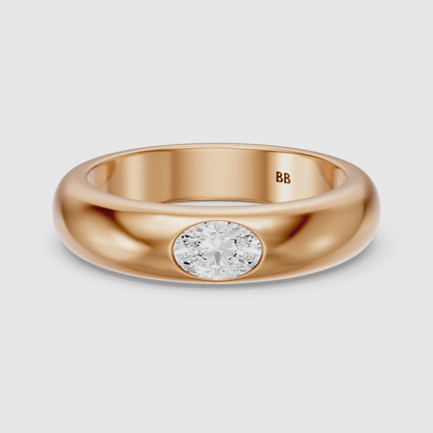 Load video: Marisol Oval Cut Lab Diamond Bezel Set Dome Band