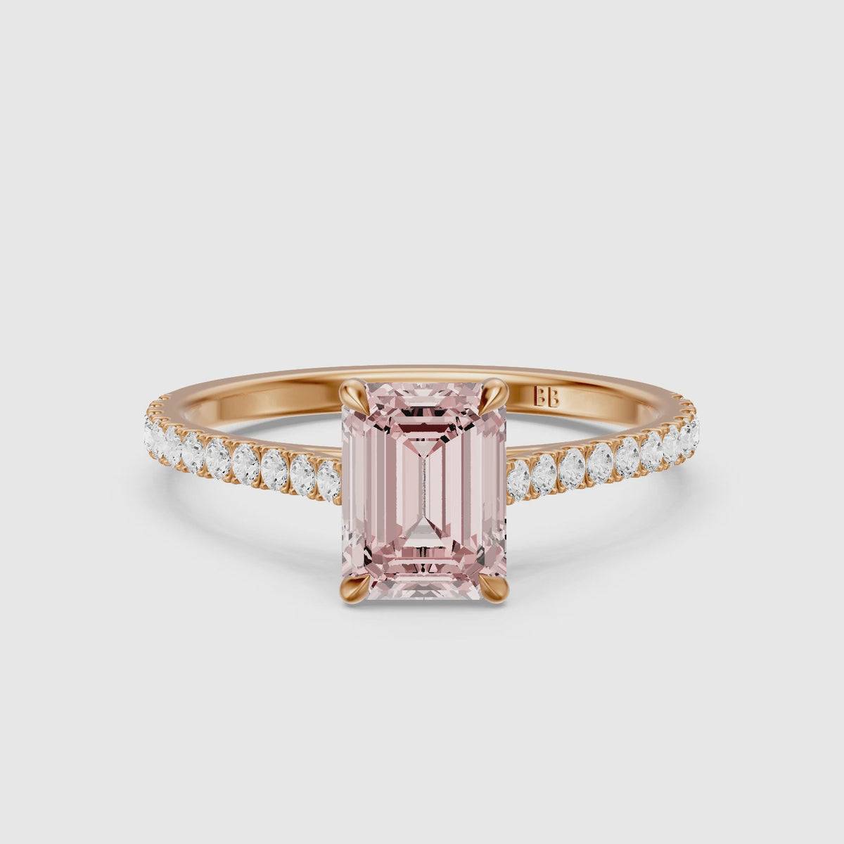Load video: Ondine Emerald Cut Side Stone Pave Pink Lab Grown Diamond Engagement Ring