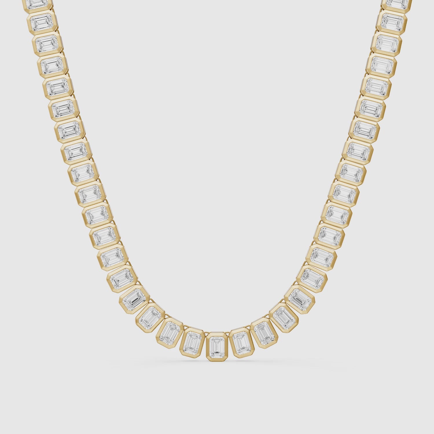 Load video: Liliana Emerald Lab Grown Diamond Graduated Bezel Set Tennis Necklace